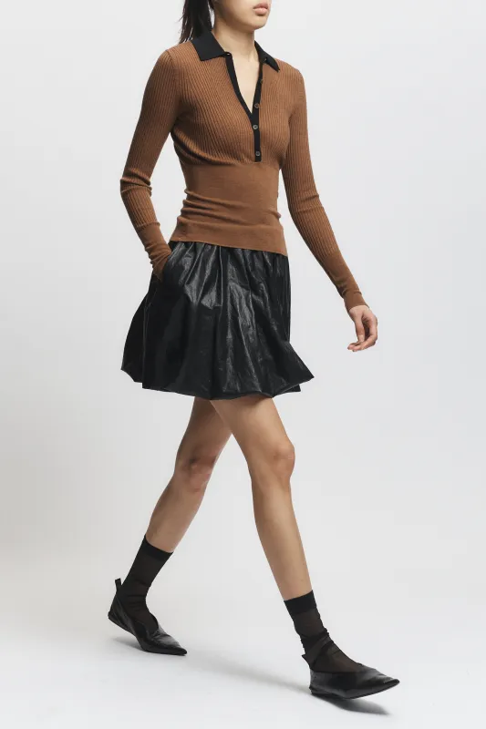 Cillian Rib Polo Sweater, Black/Brown made by Saint Art