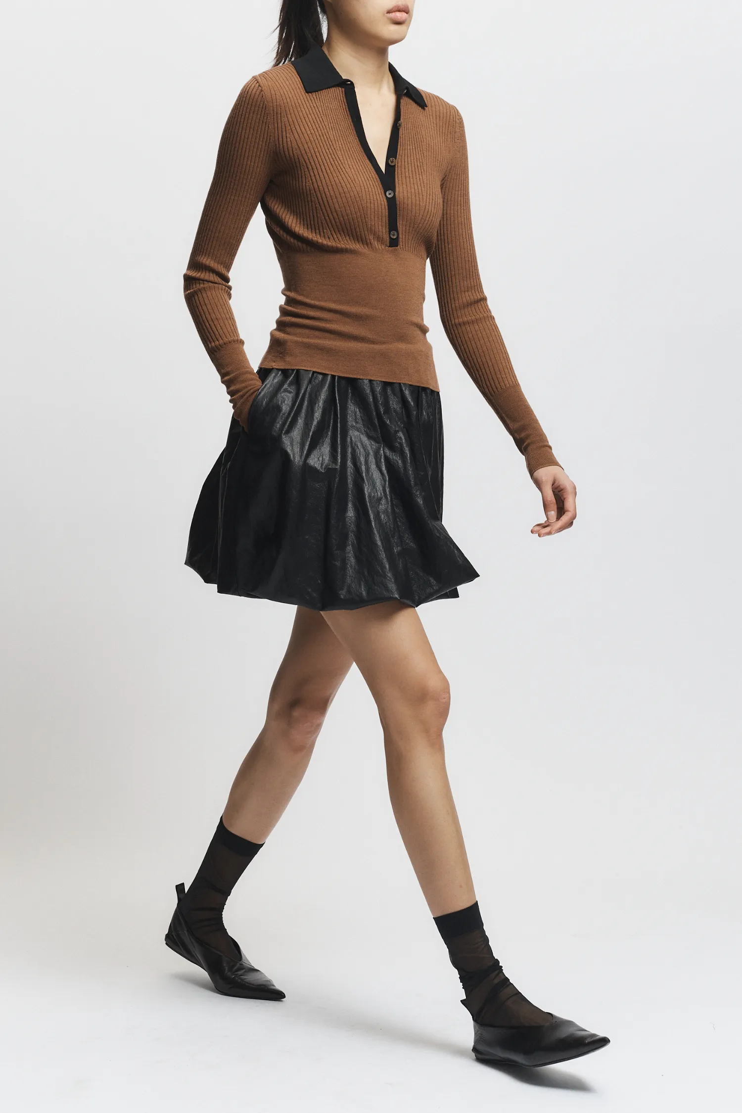 Cillian Rib Polo Sweater, Black/Brown sold by Saint Art