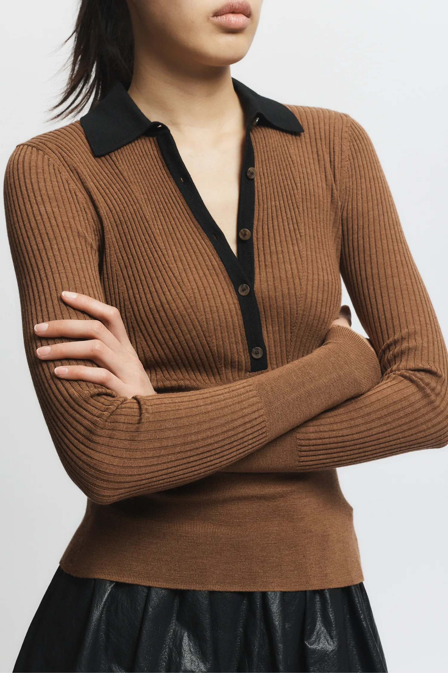 Cillian Rib Polo Sweater, Black/Brown sold by Saint Art product image thumbnail 3