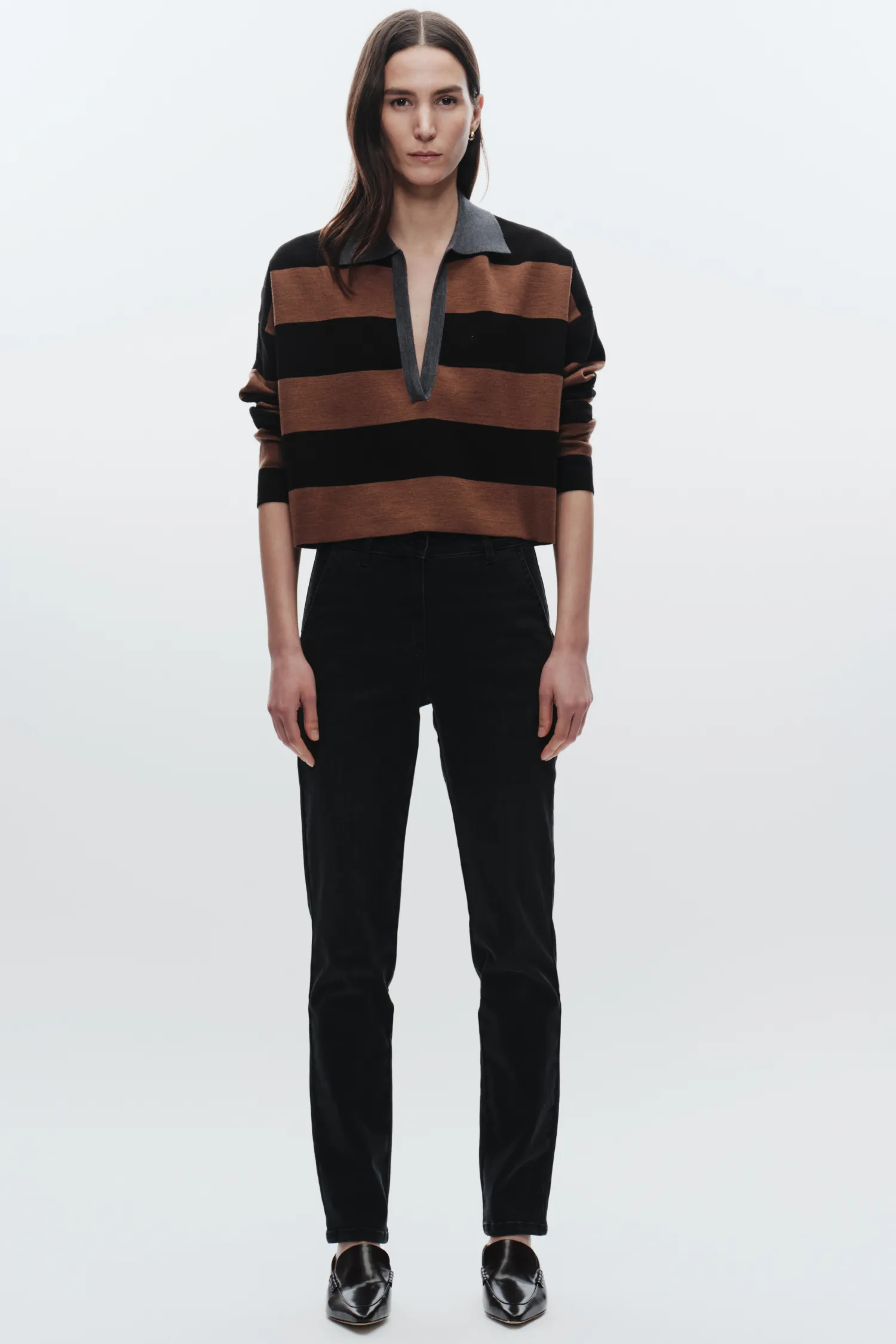 Samira Striped Knit Polo, Black/Brown sold by Saint Art