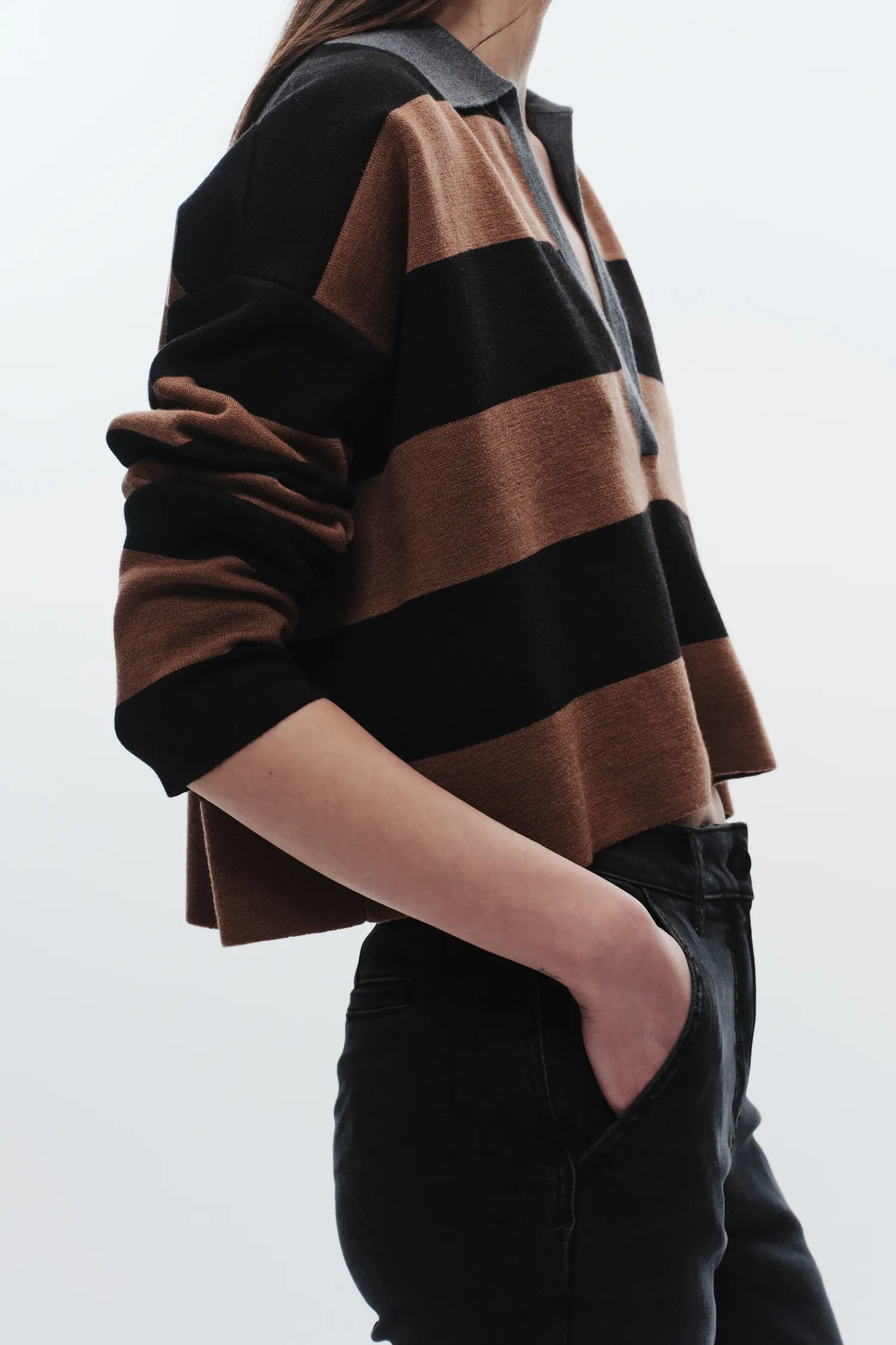 Samira Striped Knit Polo, Black/Brown sold by Saint Art product image thumbnail 2