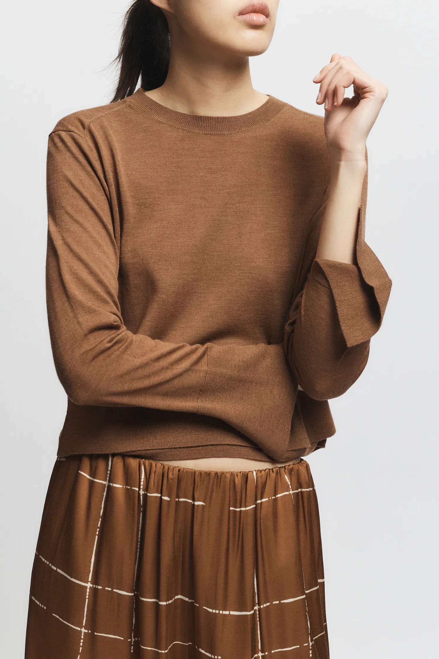 Elodie Layered Crewneck Knit, Clove sold by Saint Art