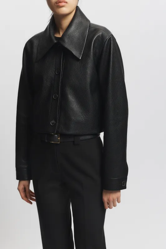 Lomand Crinkle Leather Jacket, Black sold by Saint Art