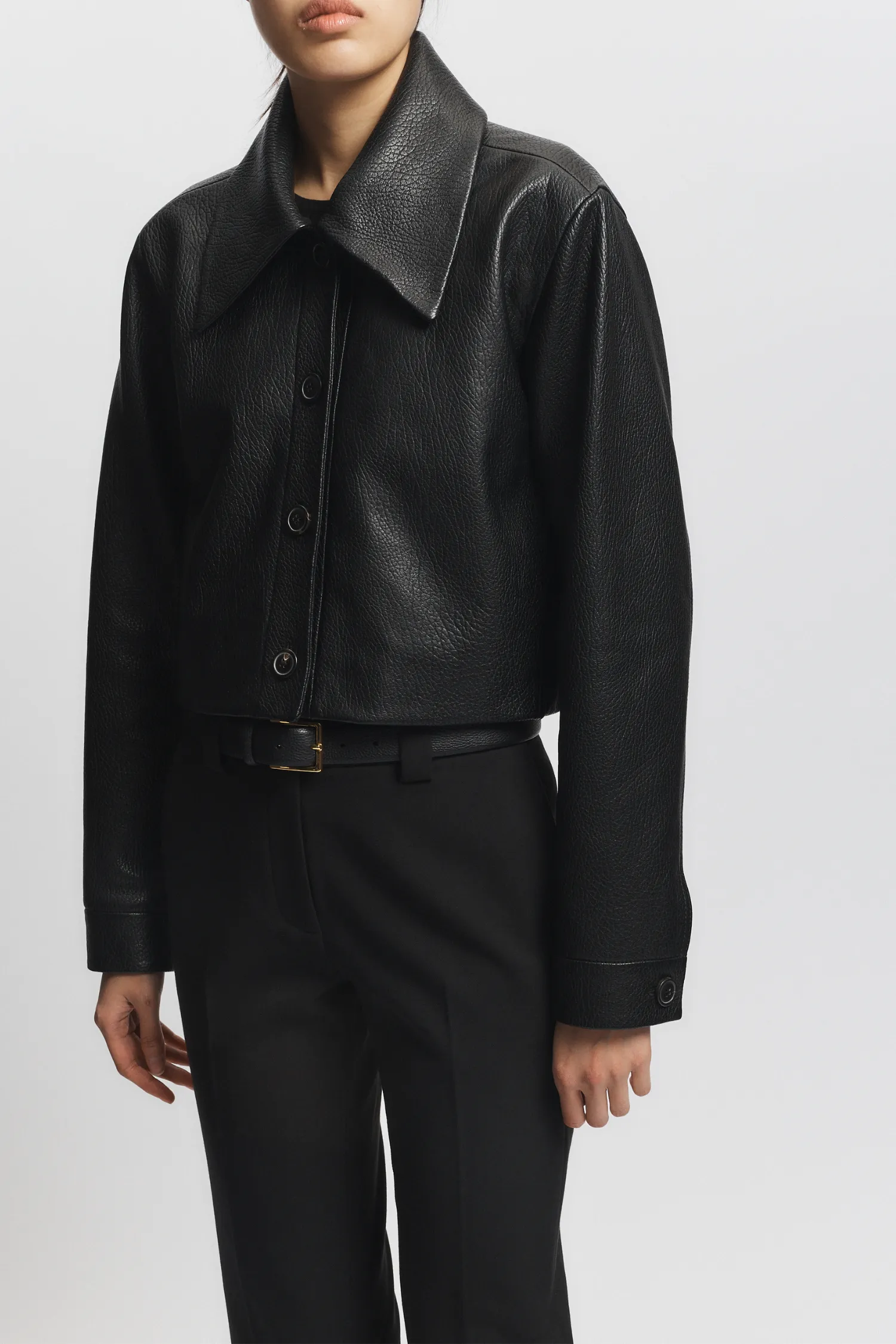 Lomand Crinkle Leather Jacket, Black sold by Saint Art