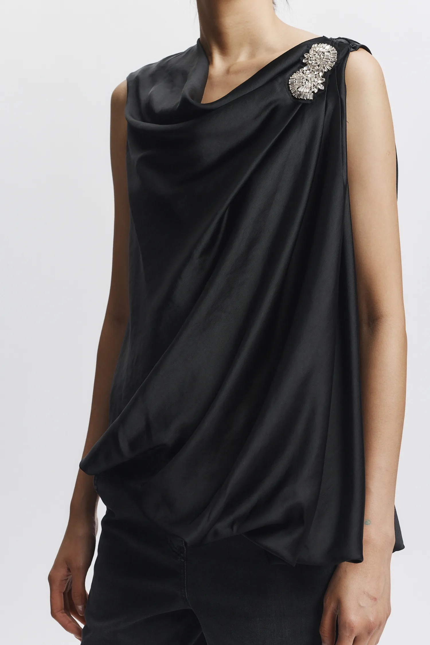 Henrik Draped Blouse, Black sold by Saint Art