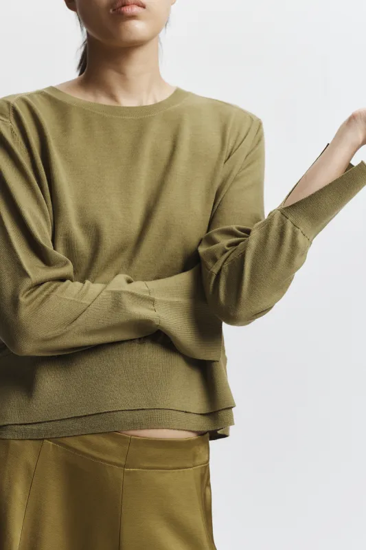 Elodie Layered Crewneck Knit, Chartreuse sold by Saint Art