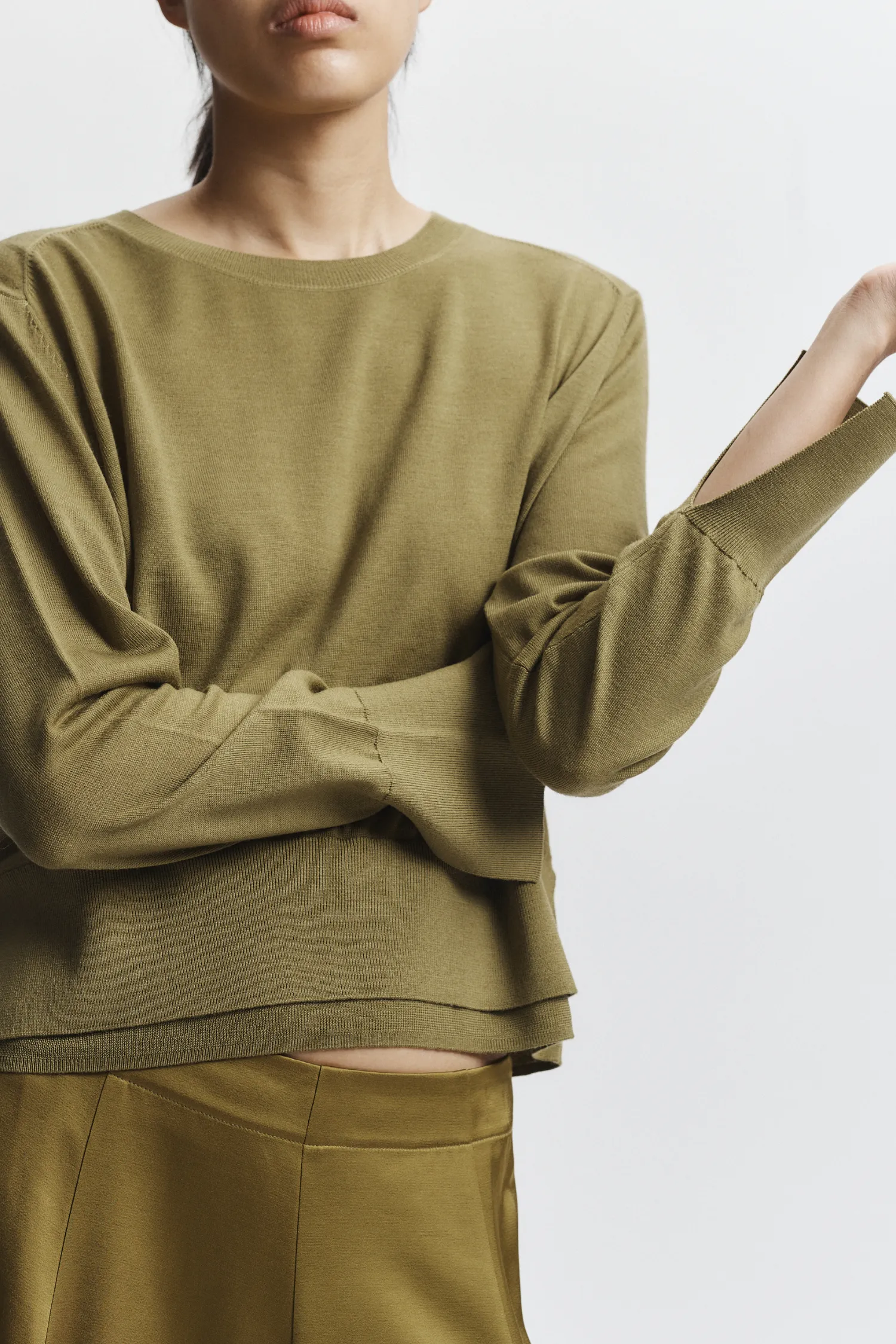 Elodie Layered Crewneck Knit, Chartreuse sold by Saint Art