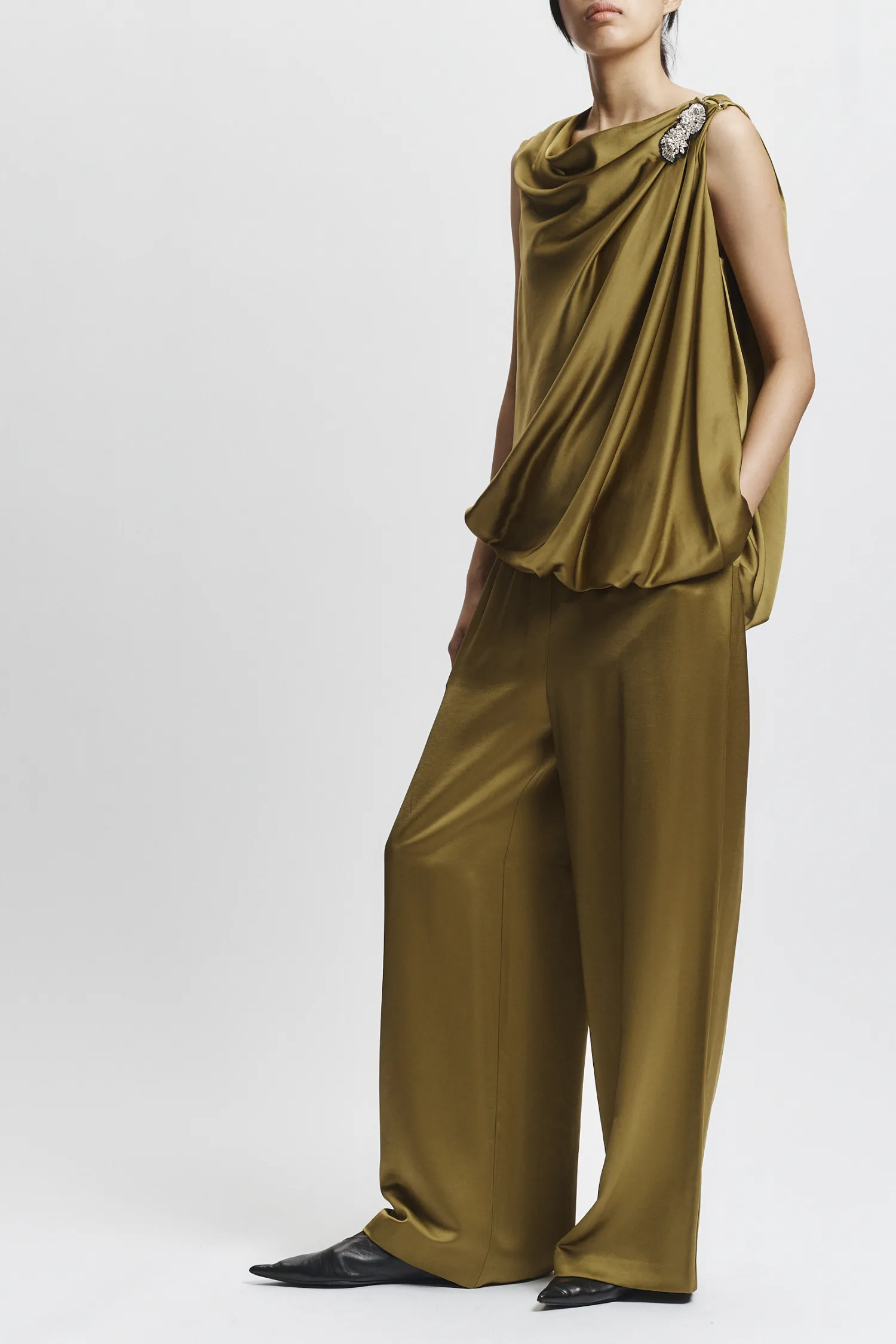 Henrik Draped Blouse, Moss sold by Saint Art product image thumbnail 4