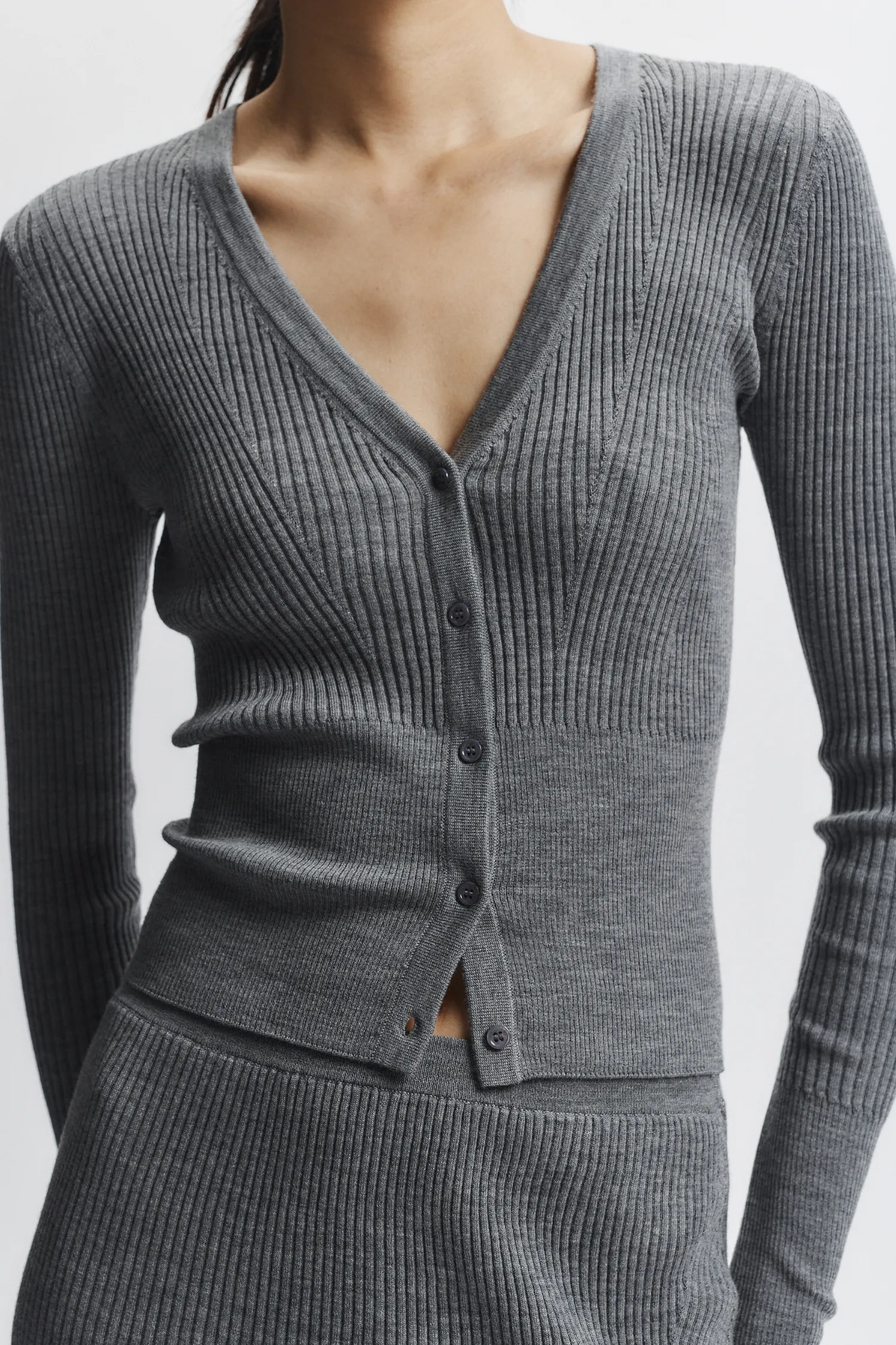 Braylon Rib Cardigan Sweater, Grey sold by Saint Art