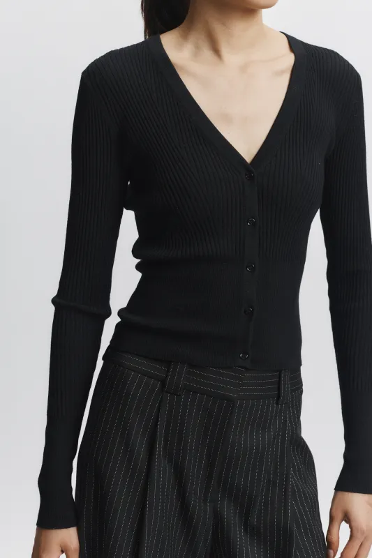 Braylon Rib Cardigan Sweater, Black made by Saint Art