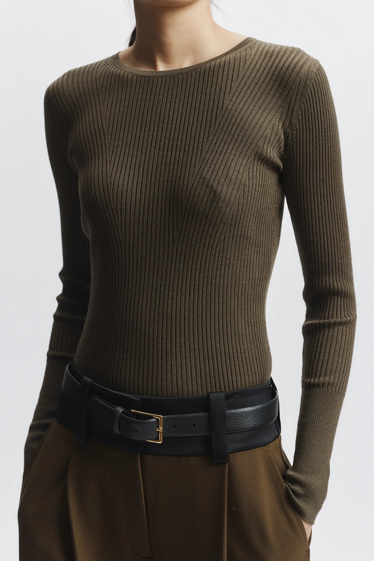 Atlas Rib Crewneck Sweater, Olive sold by Saint Art