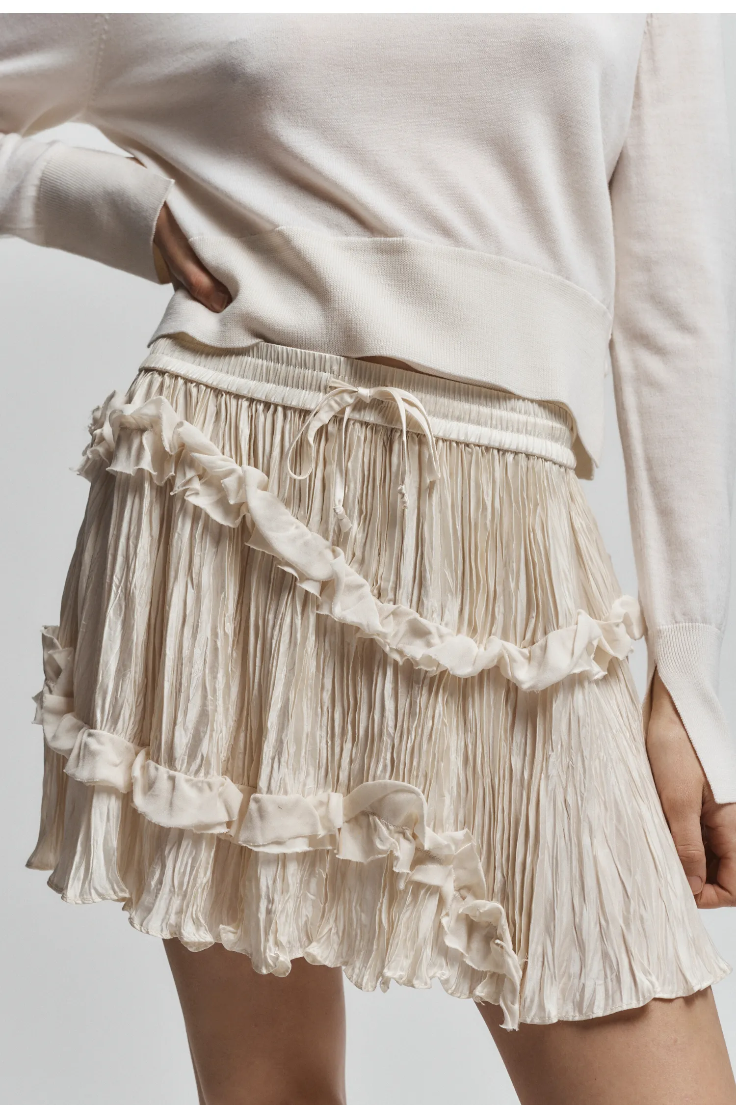 Grace Ruched Mini Skirt, Ivory sold by Saint Art product image thumbnail 4