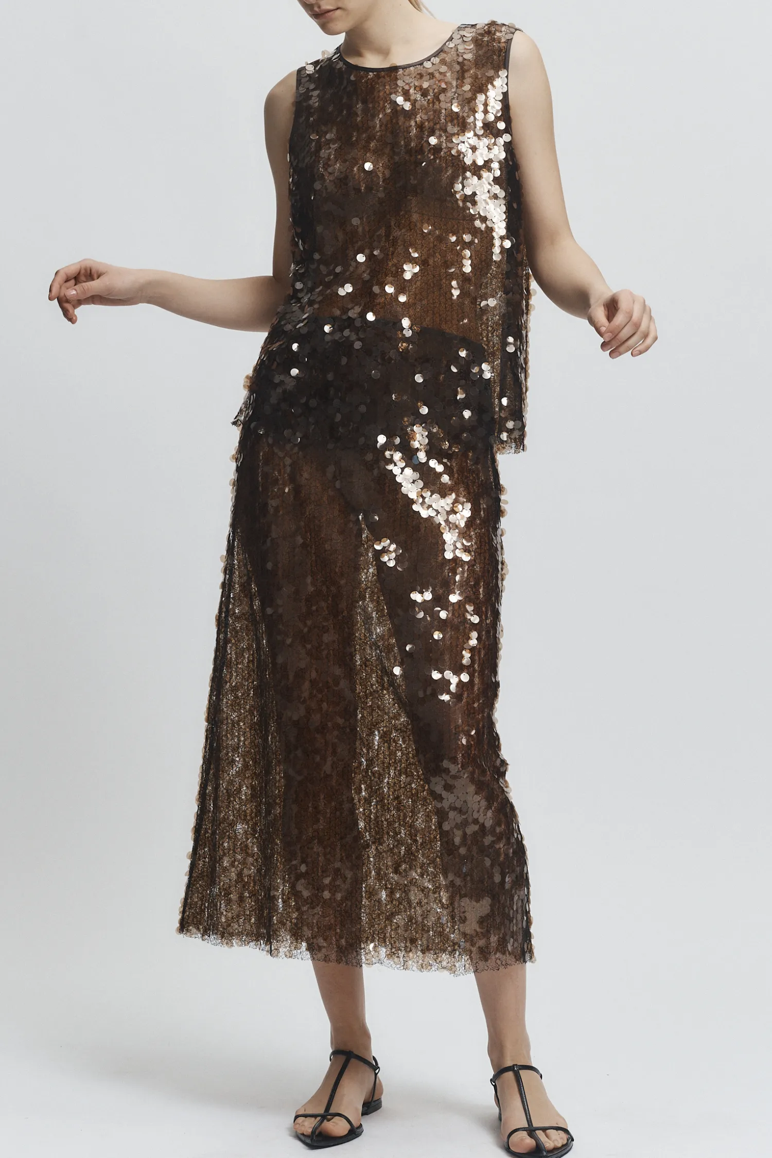 Briar Sequin Mesh Top, Toast sold by Saint Art