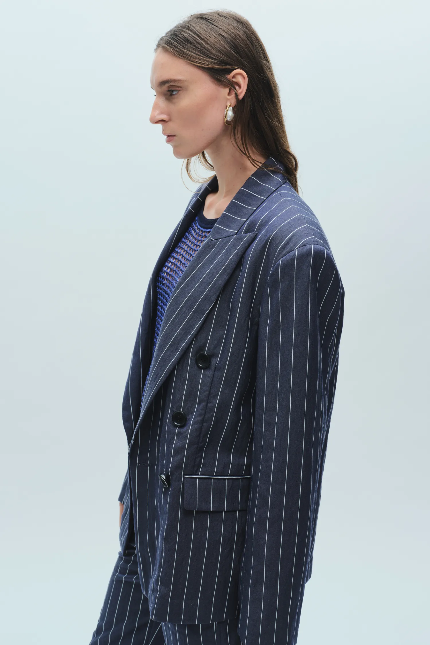Santos Pinstripe Blazer, Navy sold by Saint Art product image thumbnail 2