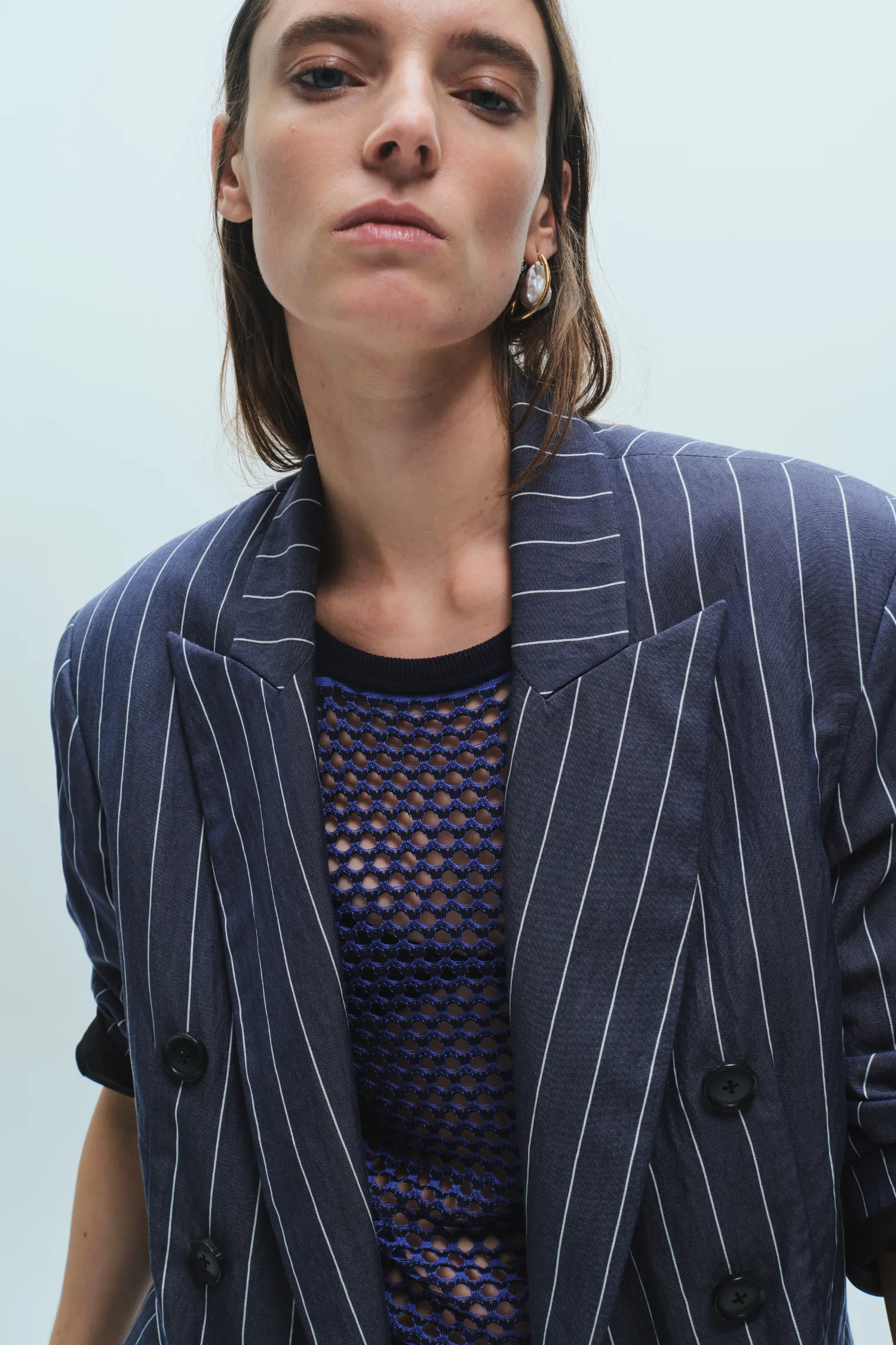 Santos Pinstripe Blazer, Navy sold by Saint Art