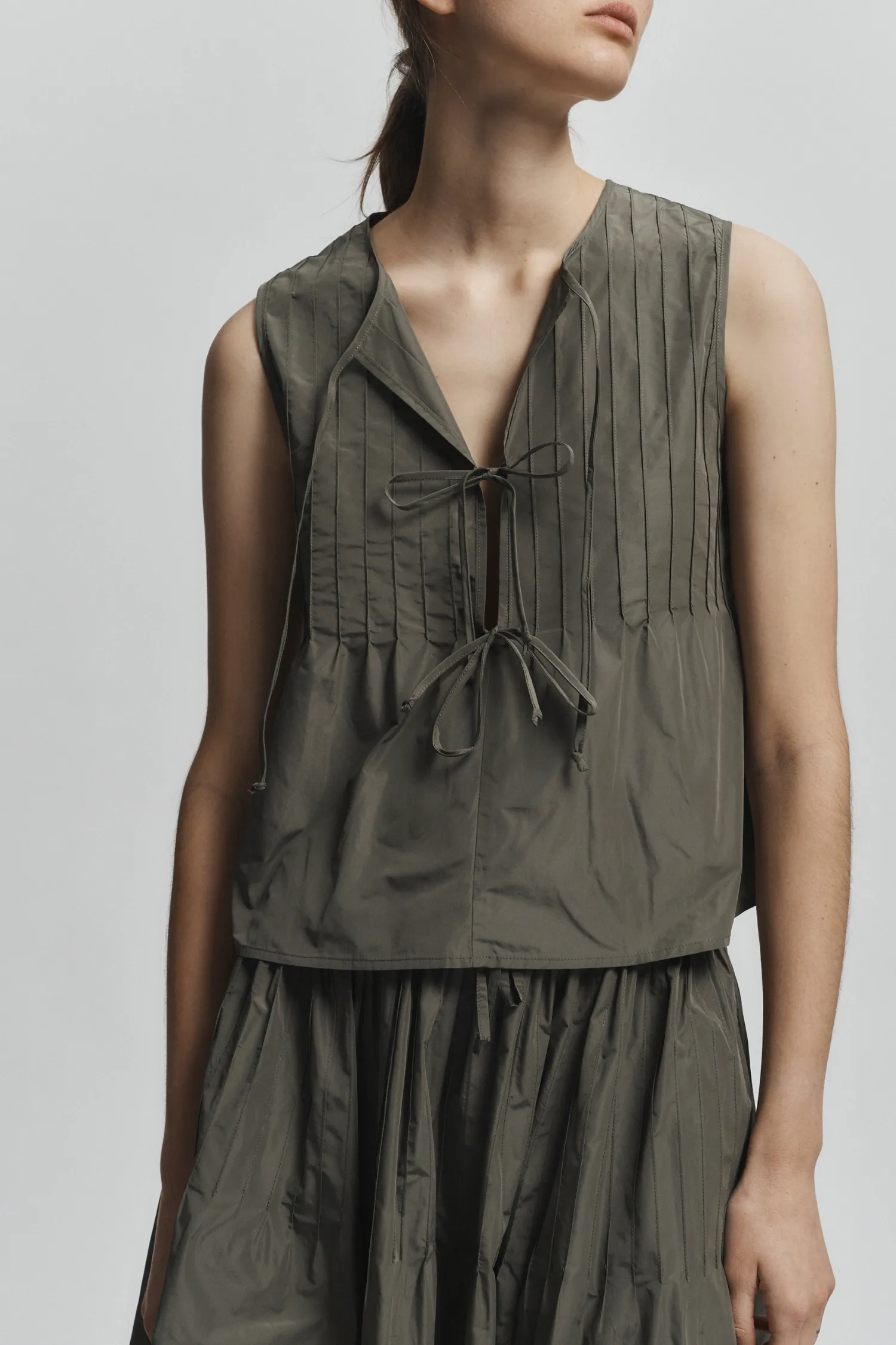 Nina Tie Front Top, Olive sold by Saint Art product image thumbnail 3