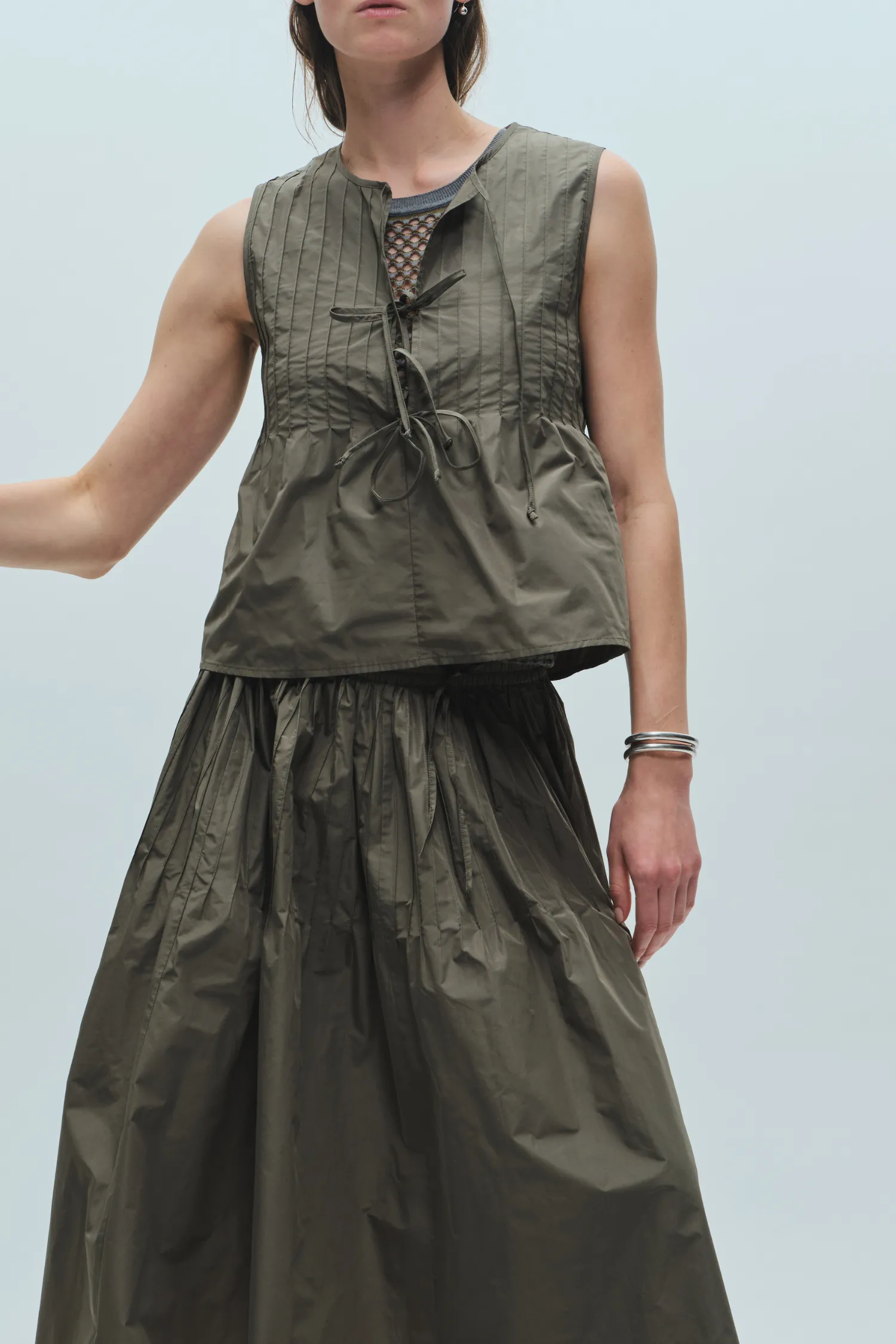 Nina Tie Front Top, Olive sold by Saint Art product image thumbnail 2