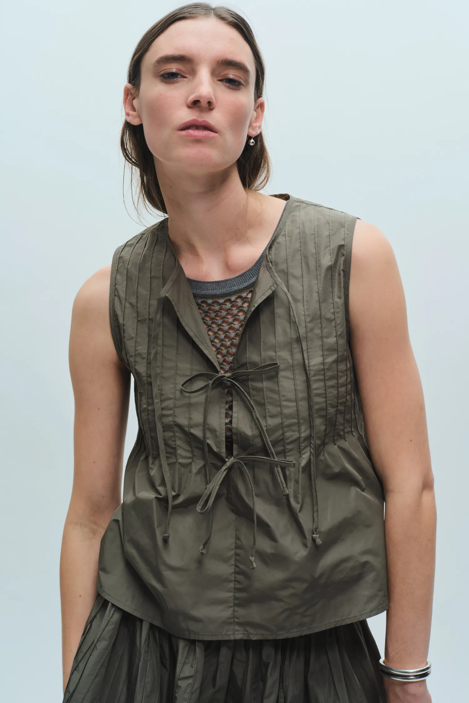 Nina Tie Front Top, Olive sold by Saint Art