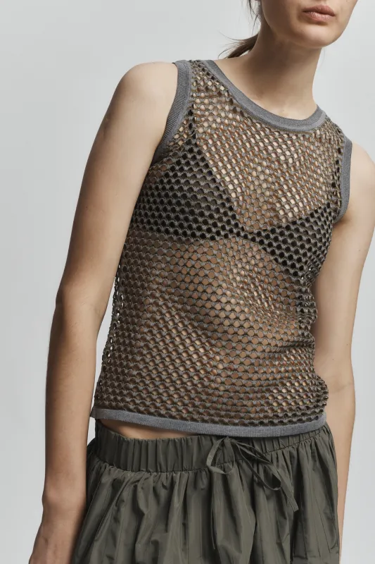 Perla Open Weave Tank, Olive/Grey made by Saint Art