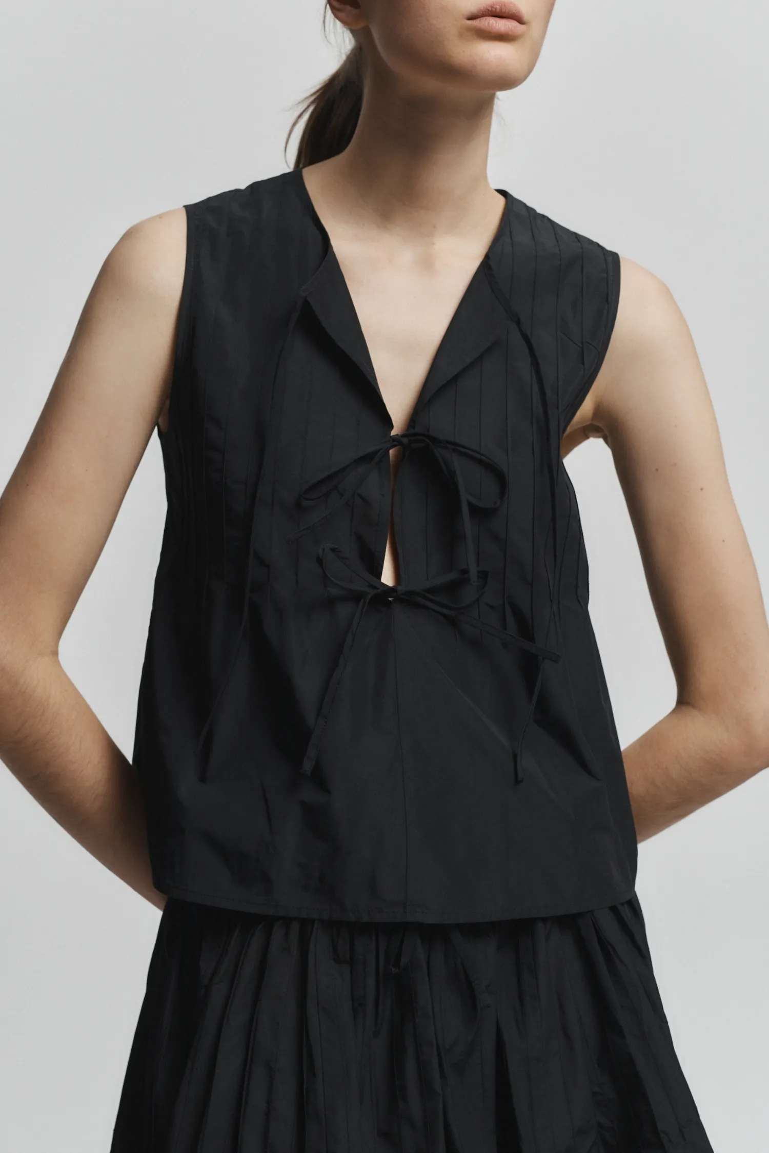 Nina Tie Front Top, Black sold by Saint Art product image thumbnail 2