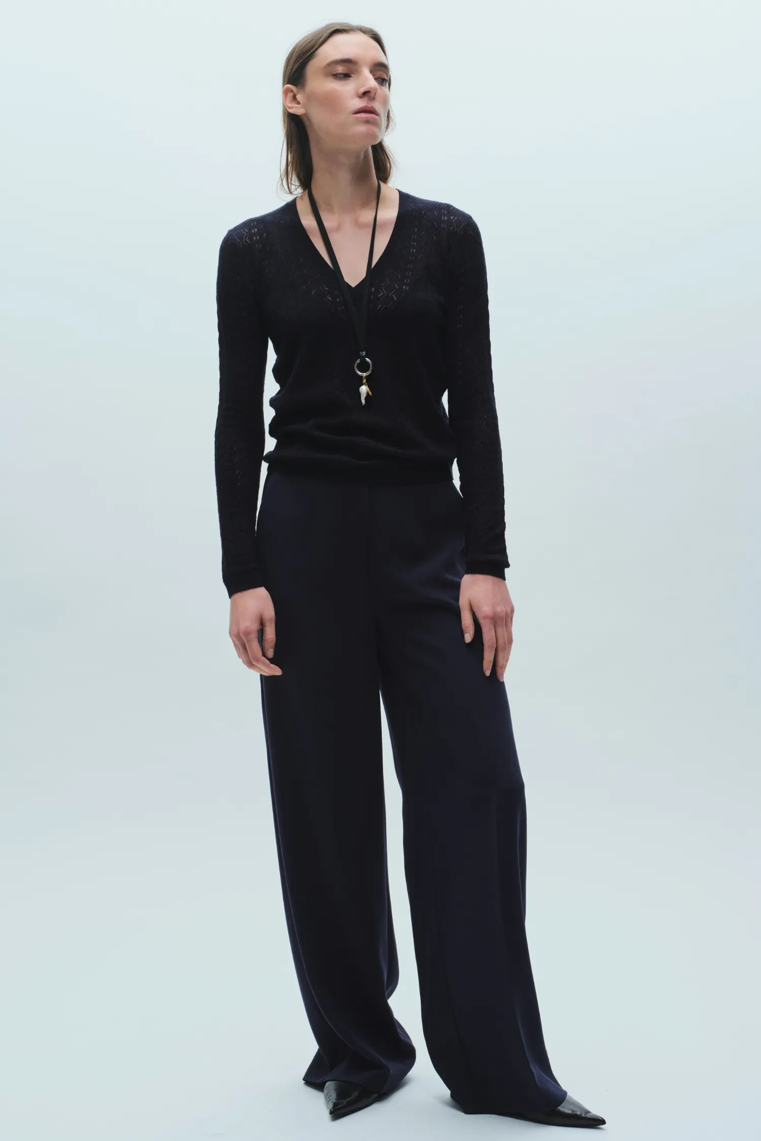 Rhodes Wideleg Pant, Navy Crepe sold by Saint Art product image thumbnail 4