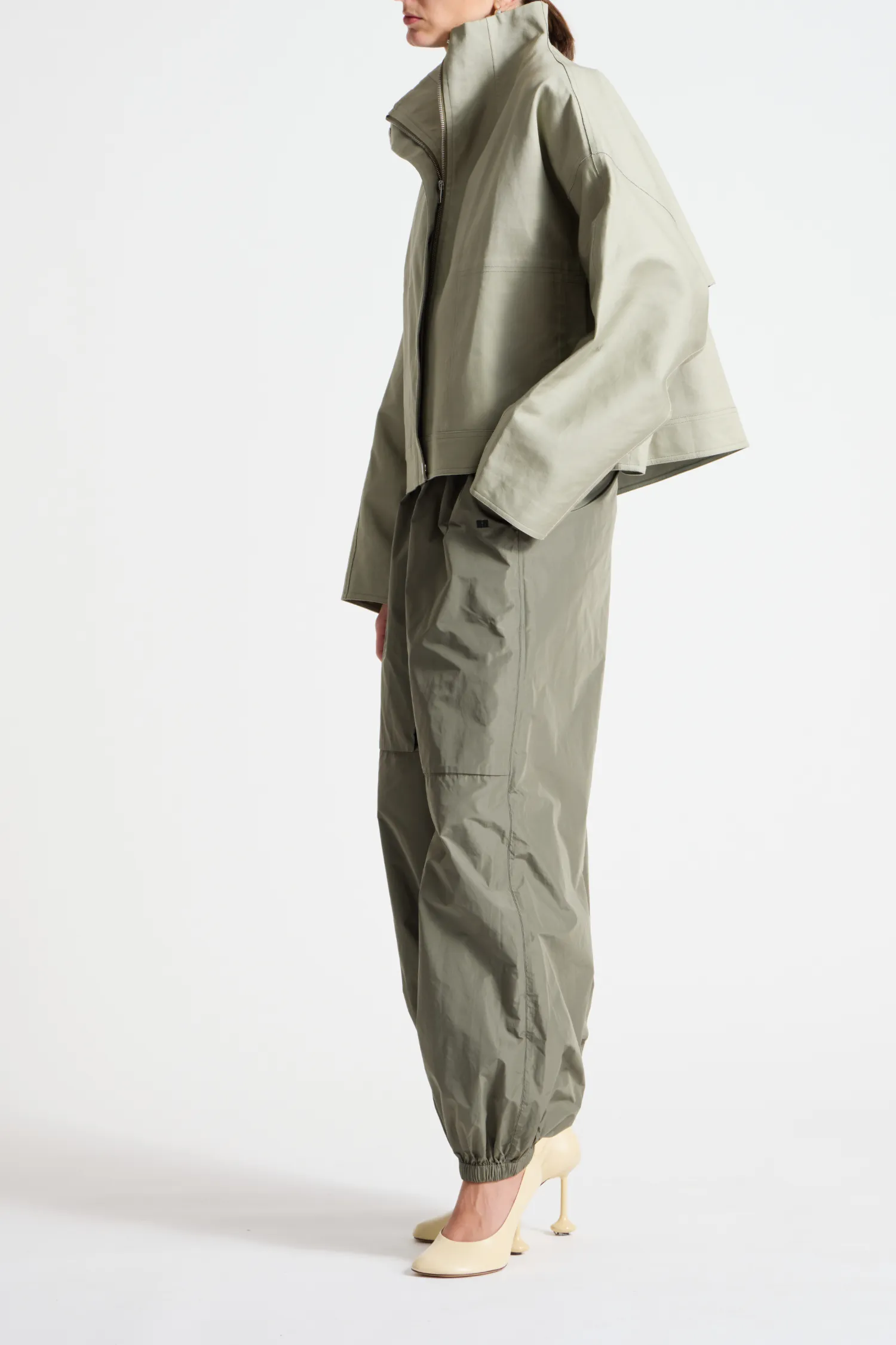 Clyde Oversized Taffeta Pant, Dusty Olive sold by Saint Art