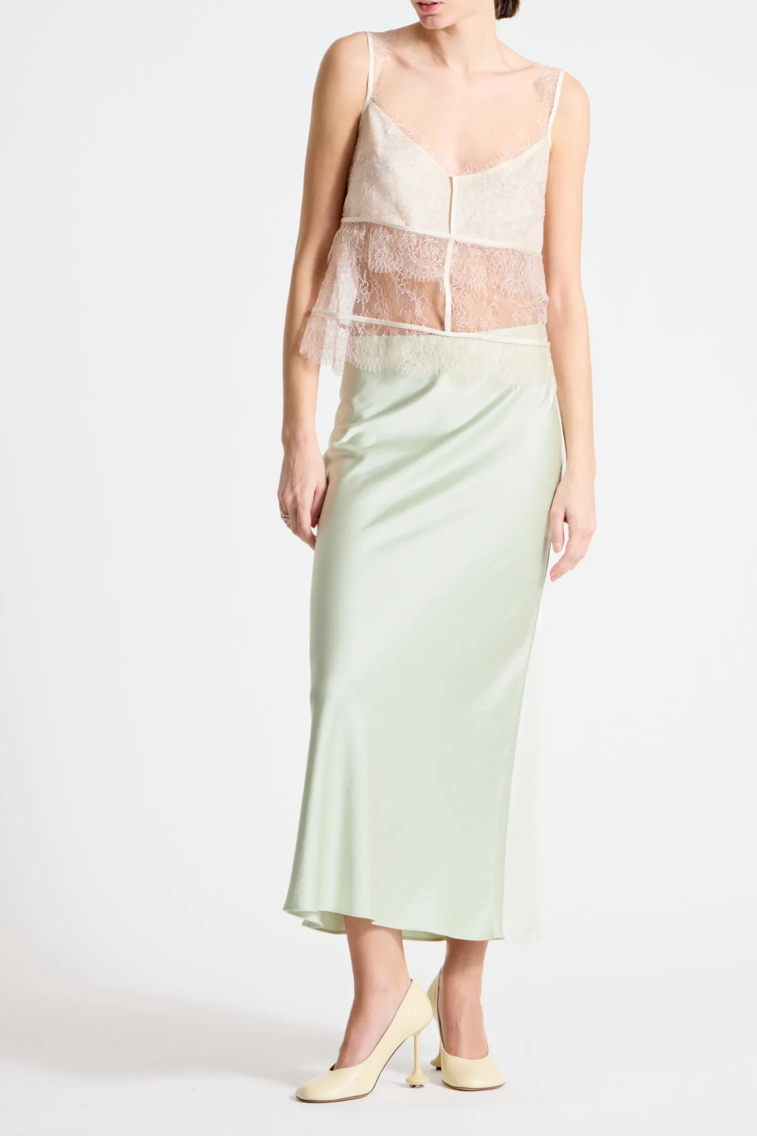 Talia Charmeuse Maxi Skirt, Jade sold by Saint Art