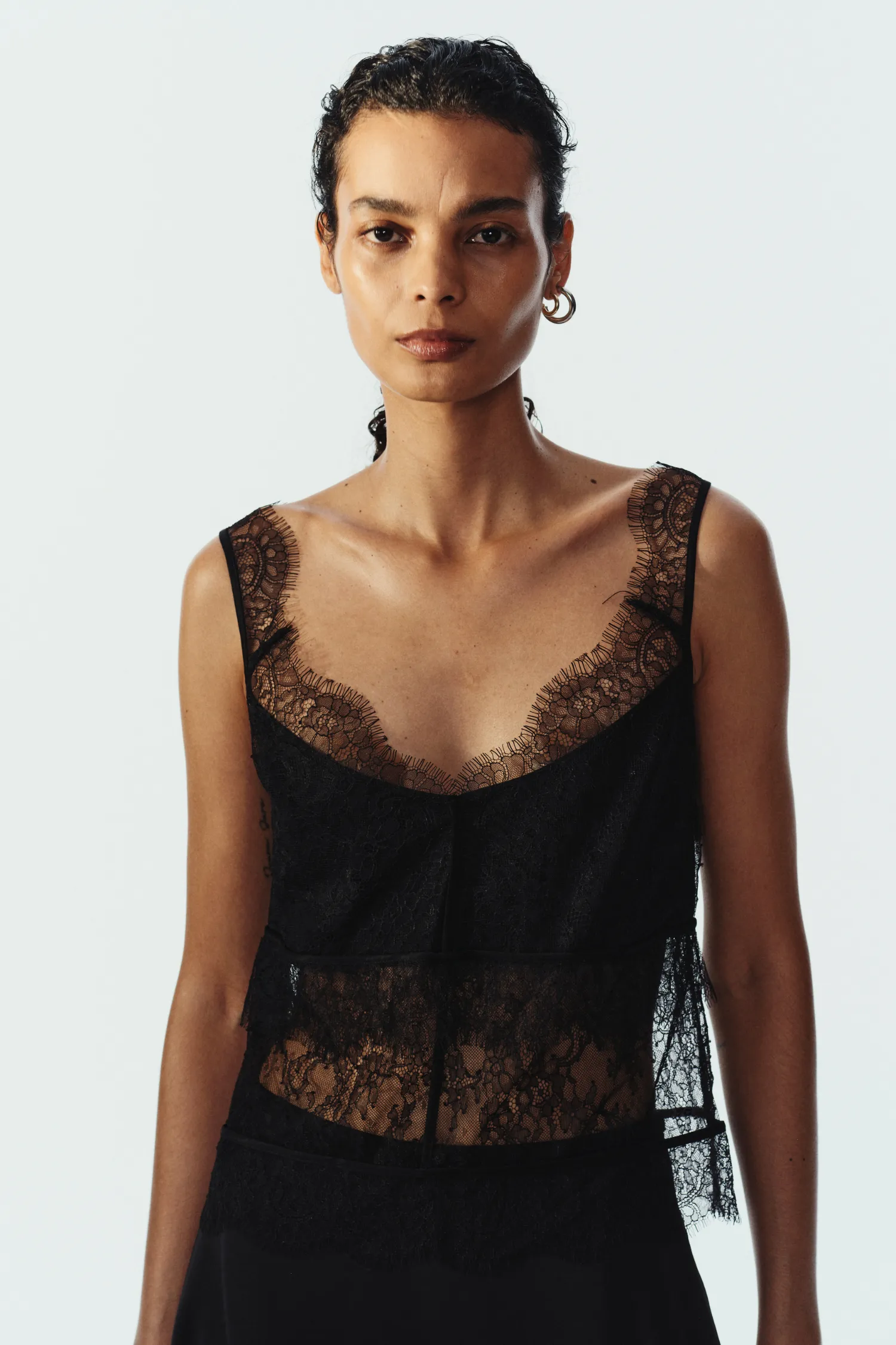 Trey Lace Blouse, Black sold by Saint Art