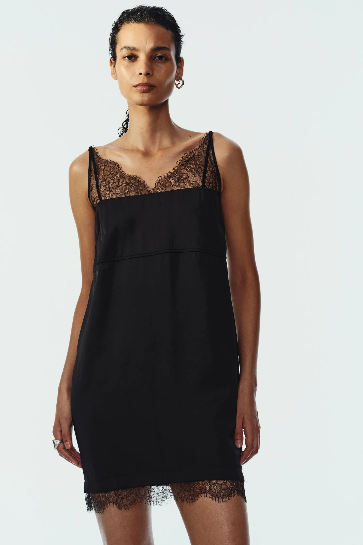 Zanya Lace Charmeuse Dress, Black sold by Saint Art