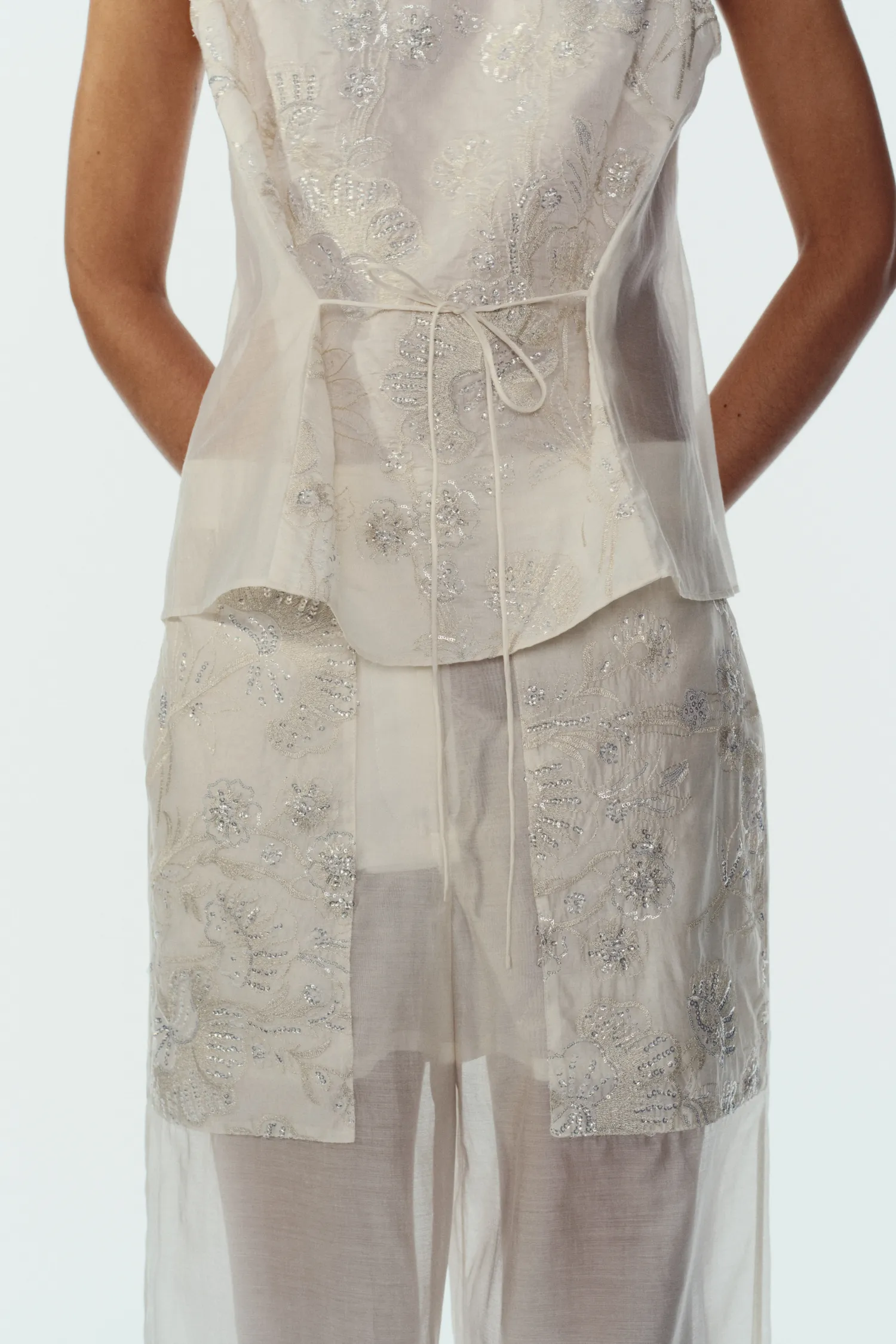 Hewes Floral Sequin Pant, Ivory sold by Saint Art