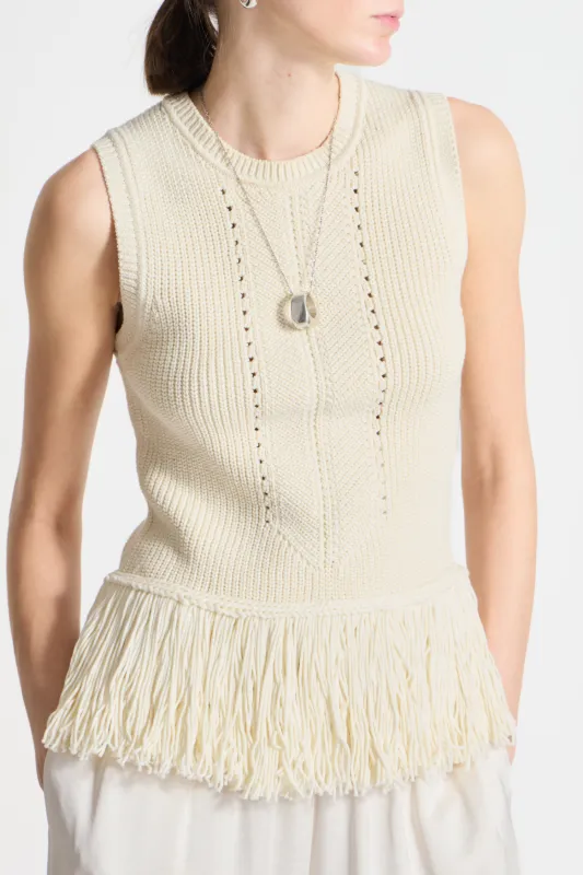 Collins Fringe Knit Blouse, Ivory made by Saint Art