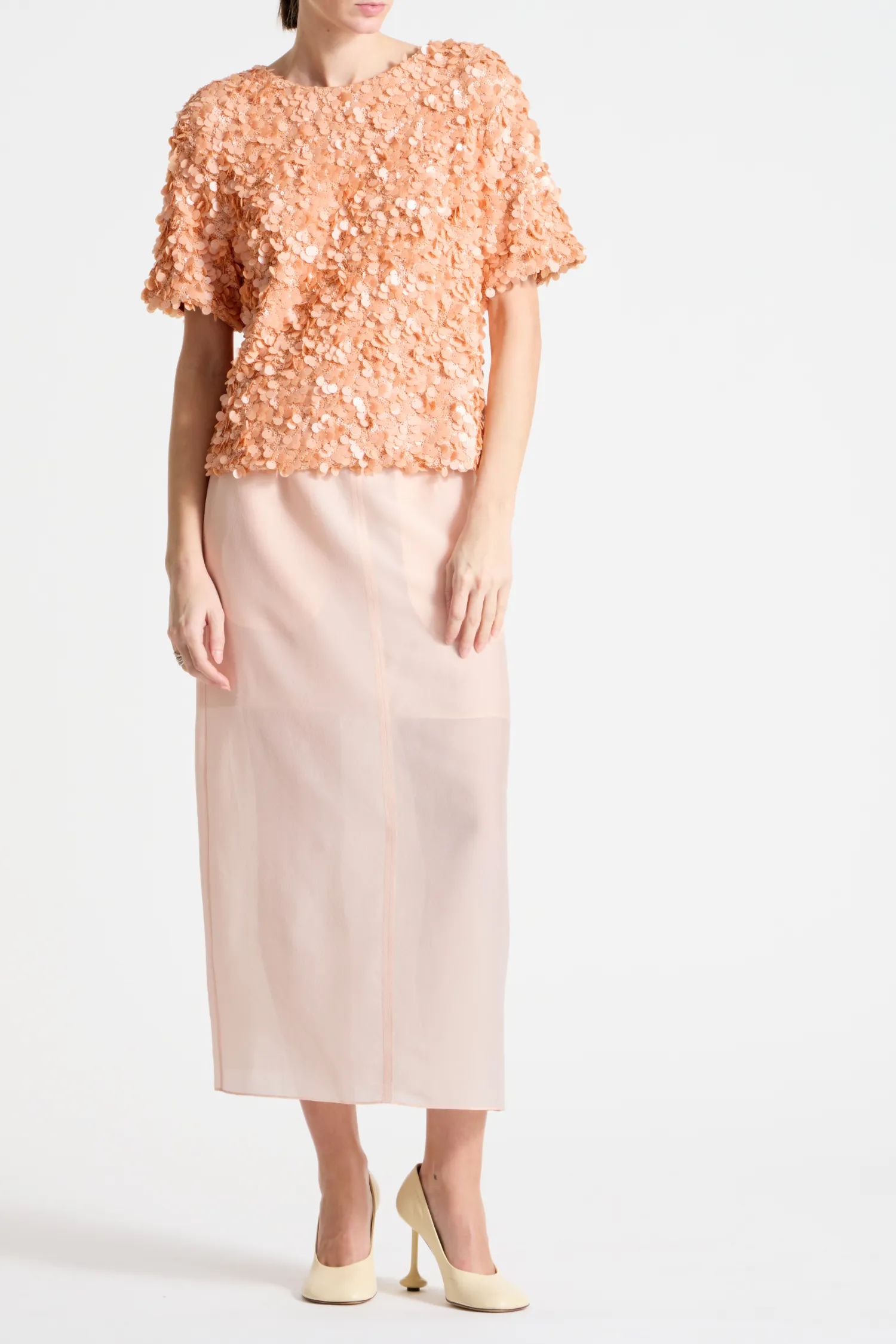Milo Sequin Blouse, Apricot sold by Saint Art
