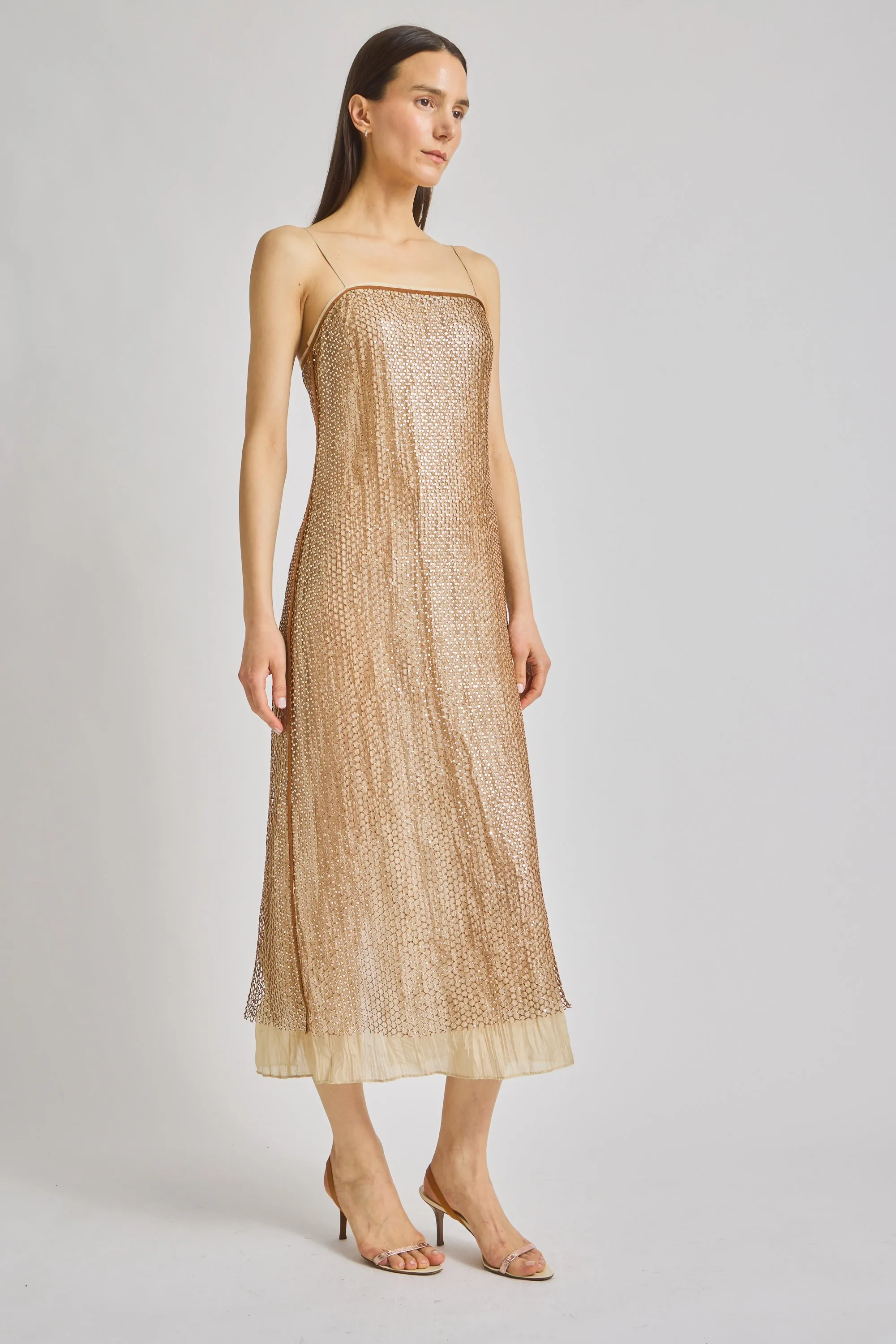 Orleans Mesh Sequin Dress, Pecan sold by Saint Art