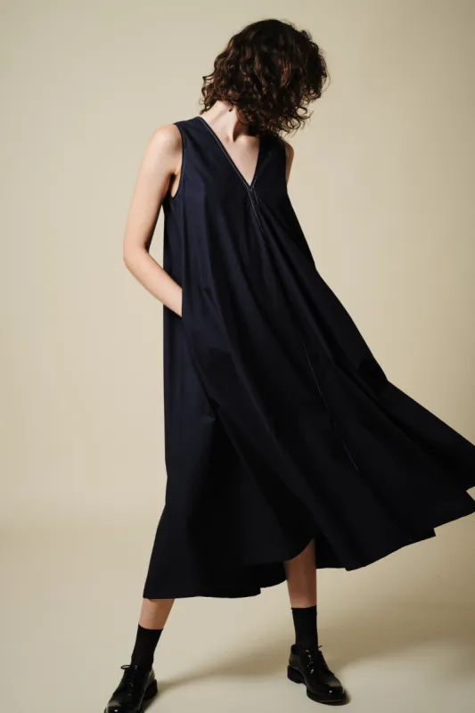 Dakota V-Neck Poplin Dress, Navy sold by Saint Art