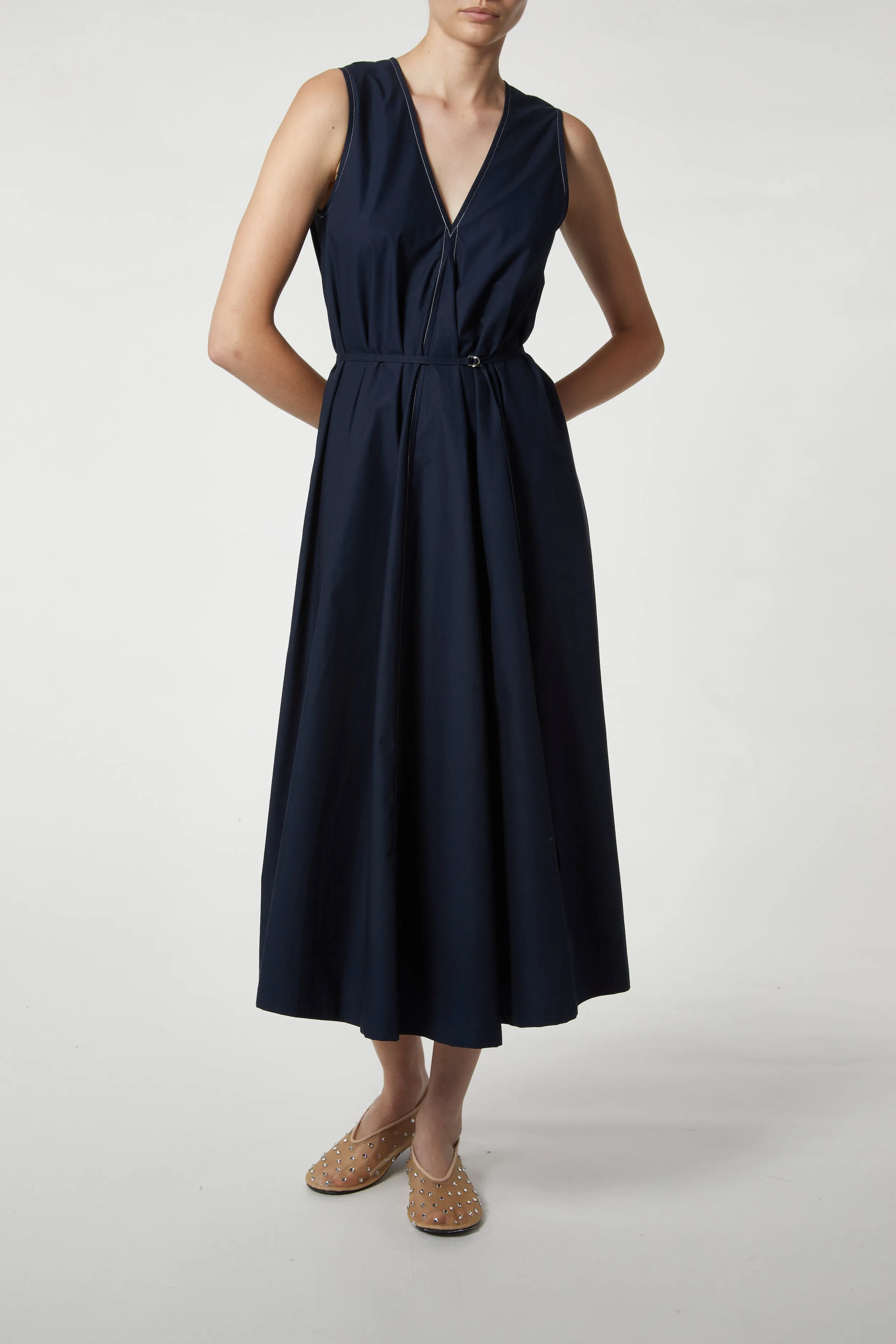 Dakota V-Neck Poplin Dress, Navy sold by Saint Art product image thumbnail 2
