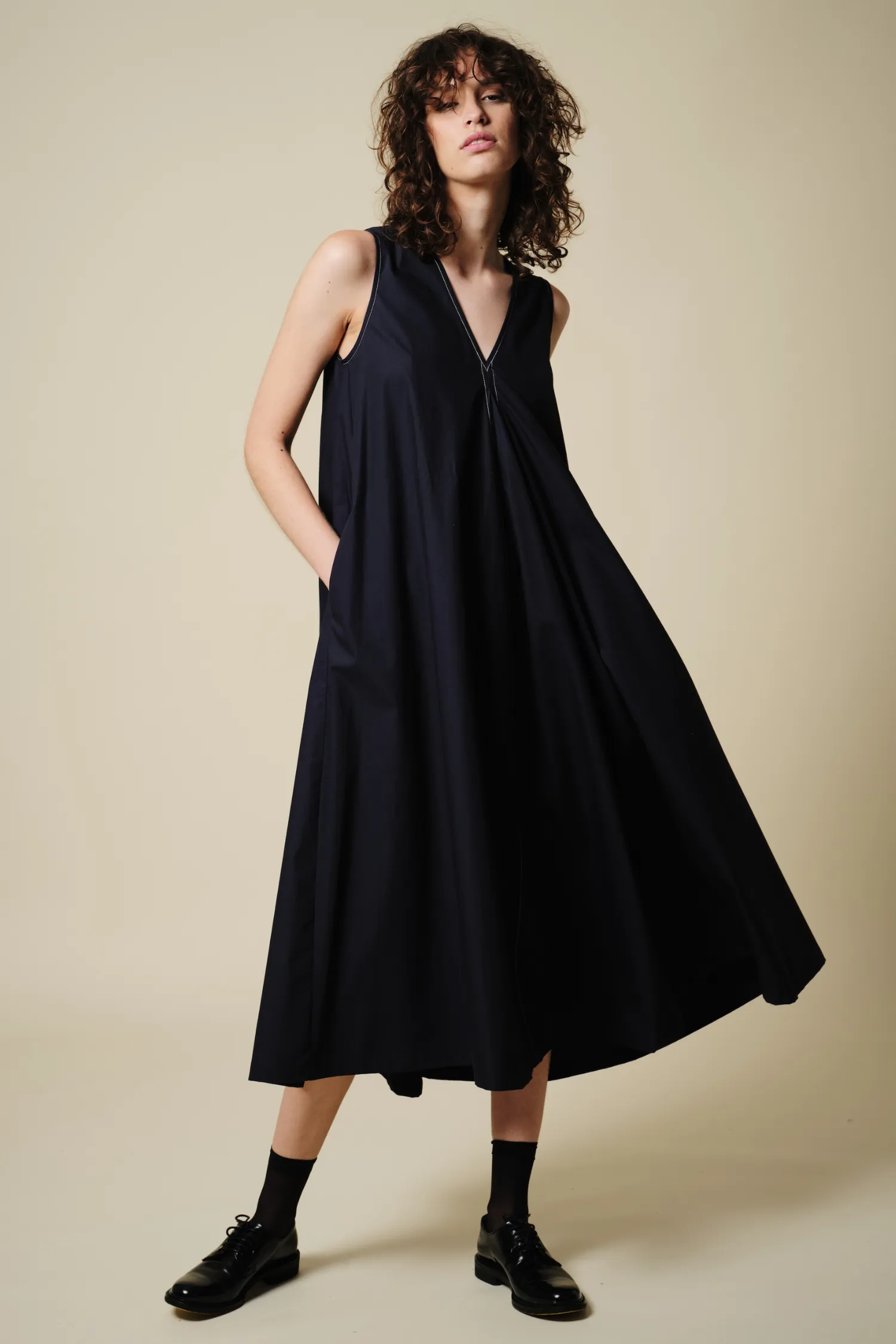 Dakota V-Neck Poplin Dress, Navy sold by Saint Art product image thumbnail 4