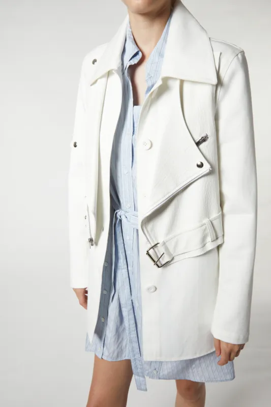 Parker Crinkle Leather Moto Jacket, White sold by Saint Art