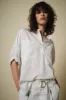 Marina Long Sleeve Blouse, Off-White Pinstripe sold by Saint Art