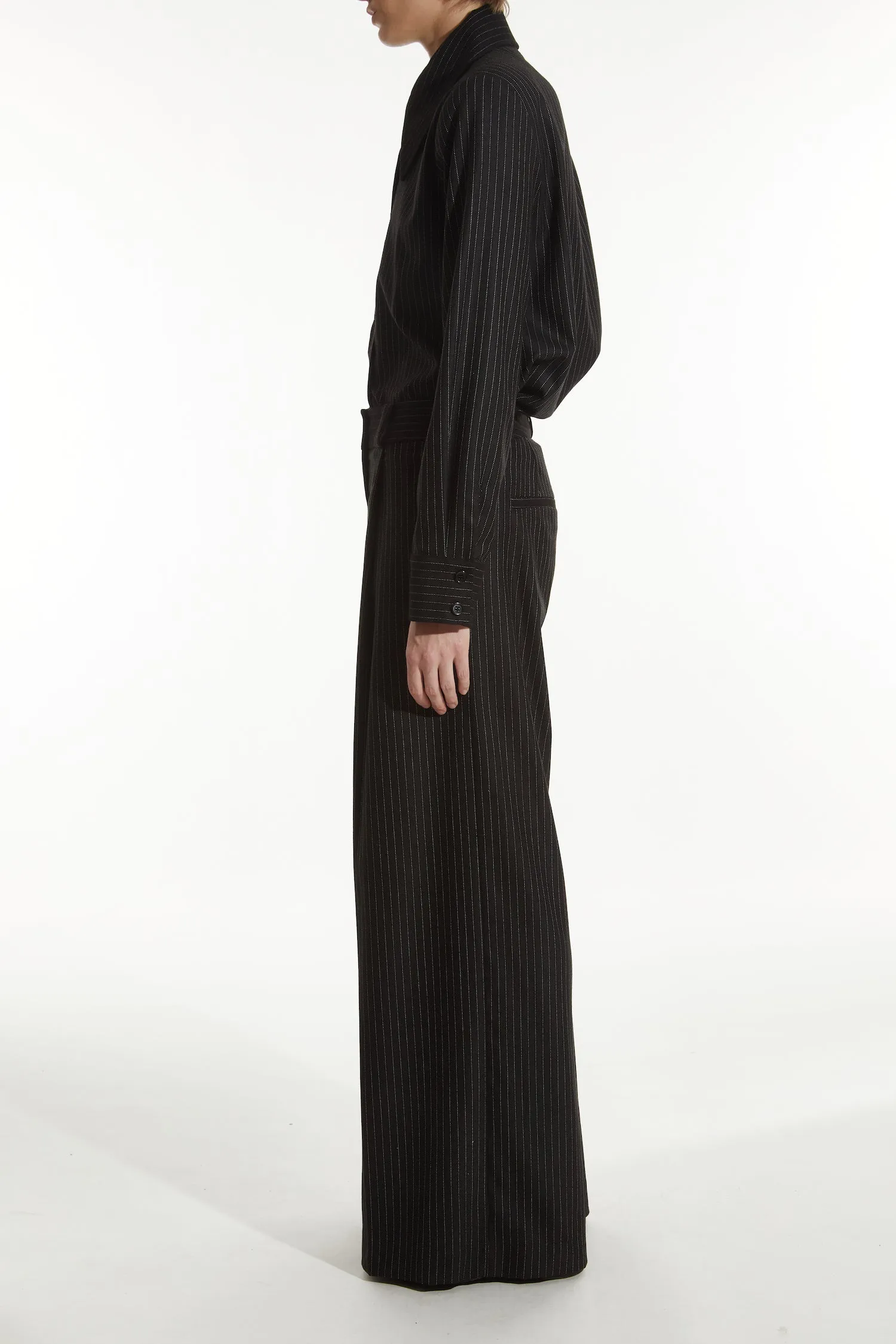 Tiffany Mid-Waisted Wideleg Trouser, Charcoal Pinstripe sold by Saint Art product image thumbnail 2