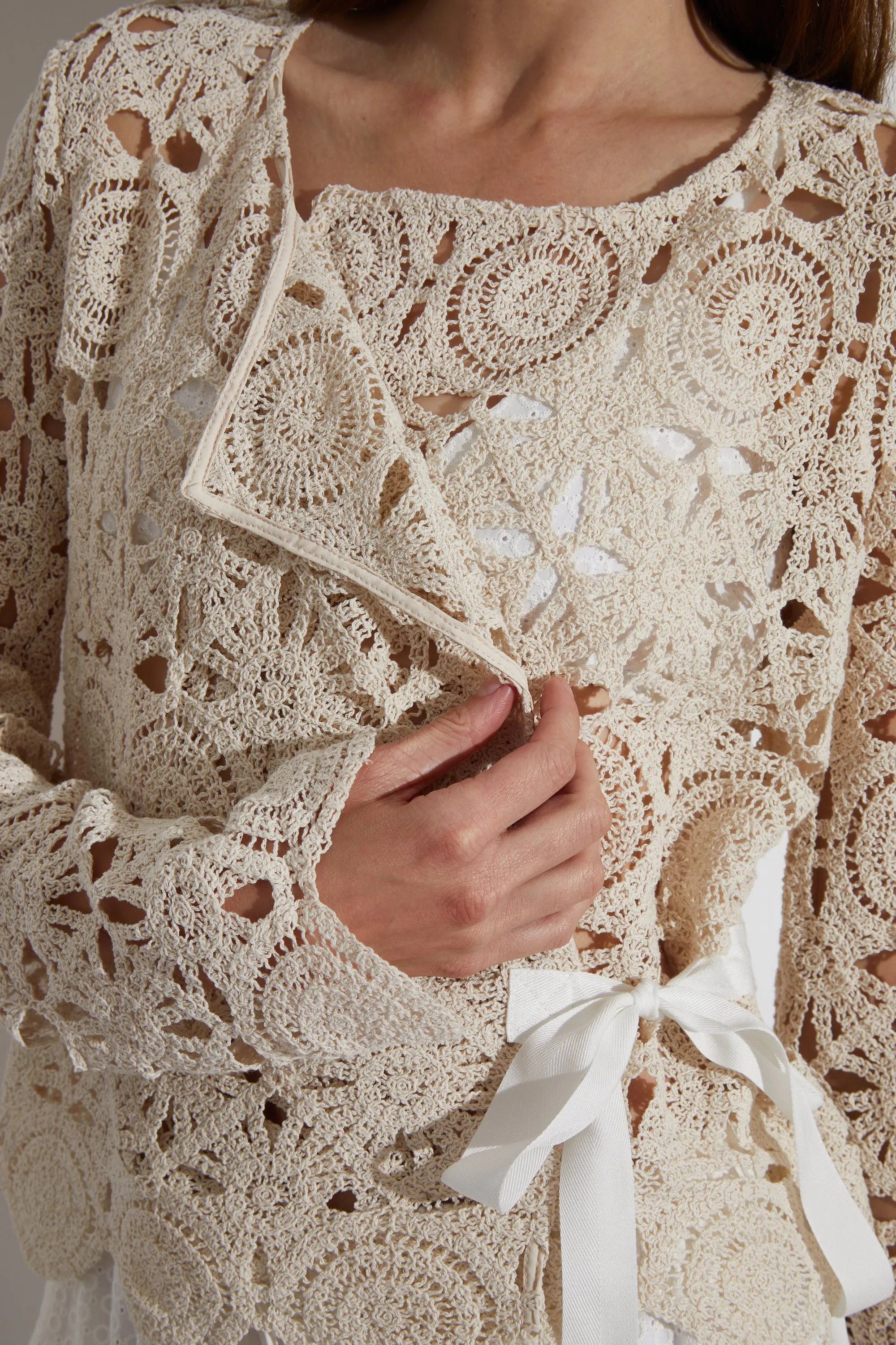 Mila Crochet Tie Jacket, Cream sold by Saint Art product image thumbnail 3