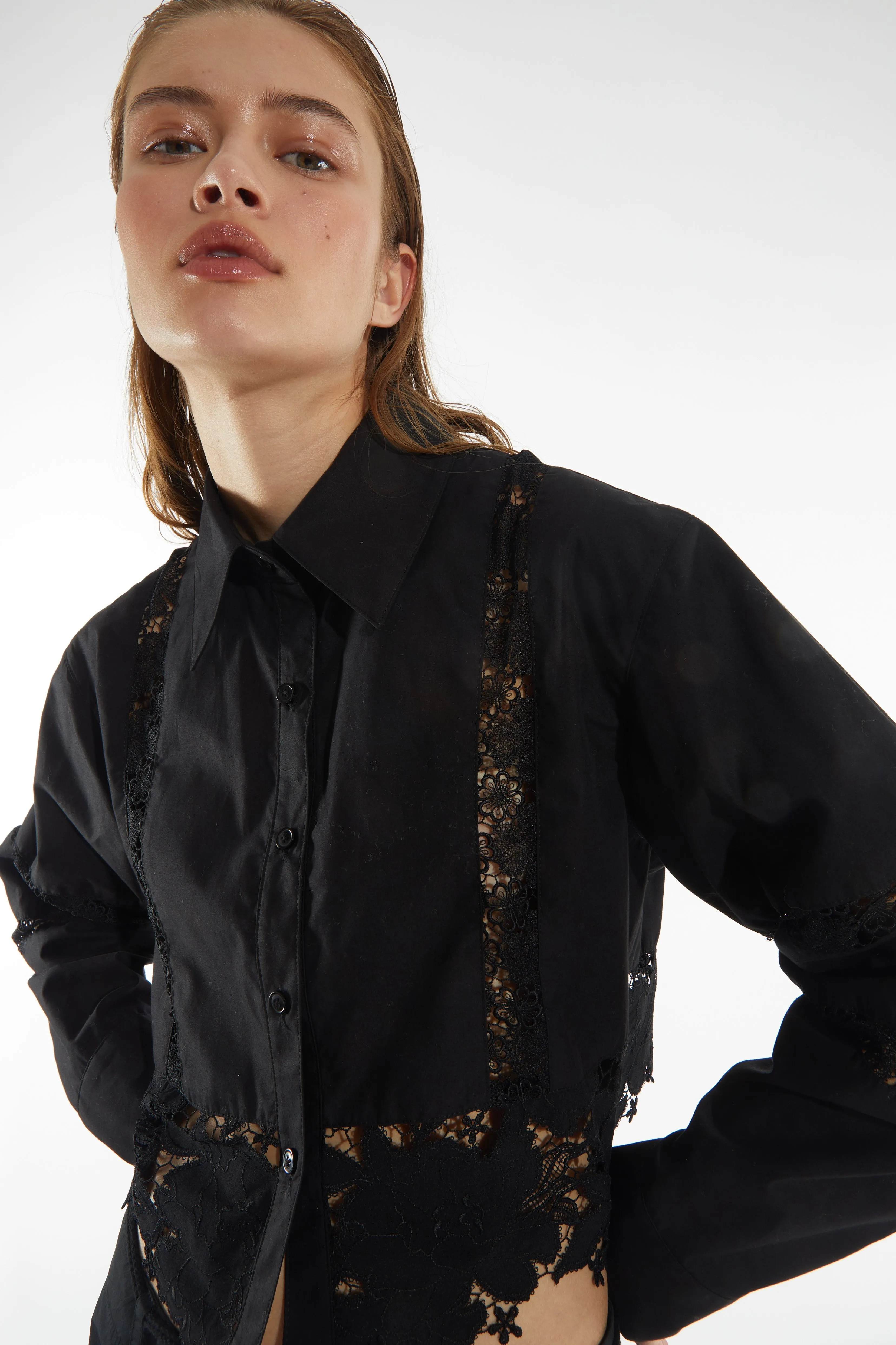 Saskia Mixed Lace Blouse, Black sold by Saint Art