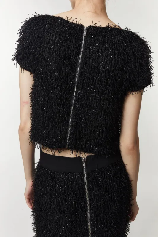 Elaine Midi Skirt, Black Sequin Fringe sold by Saint Art