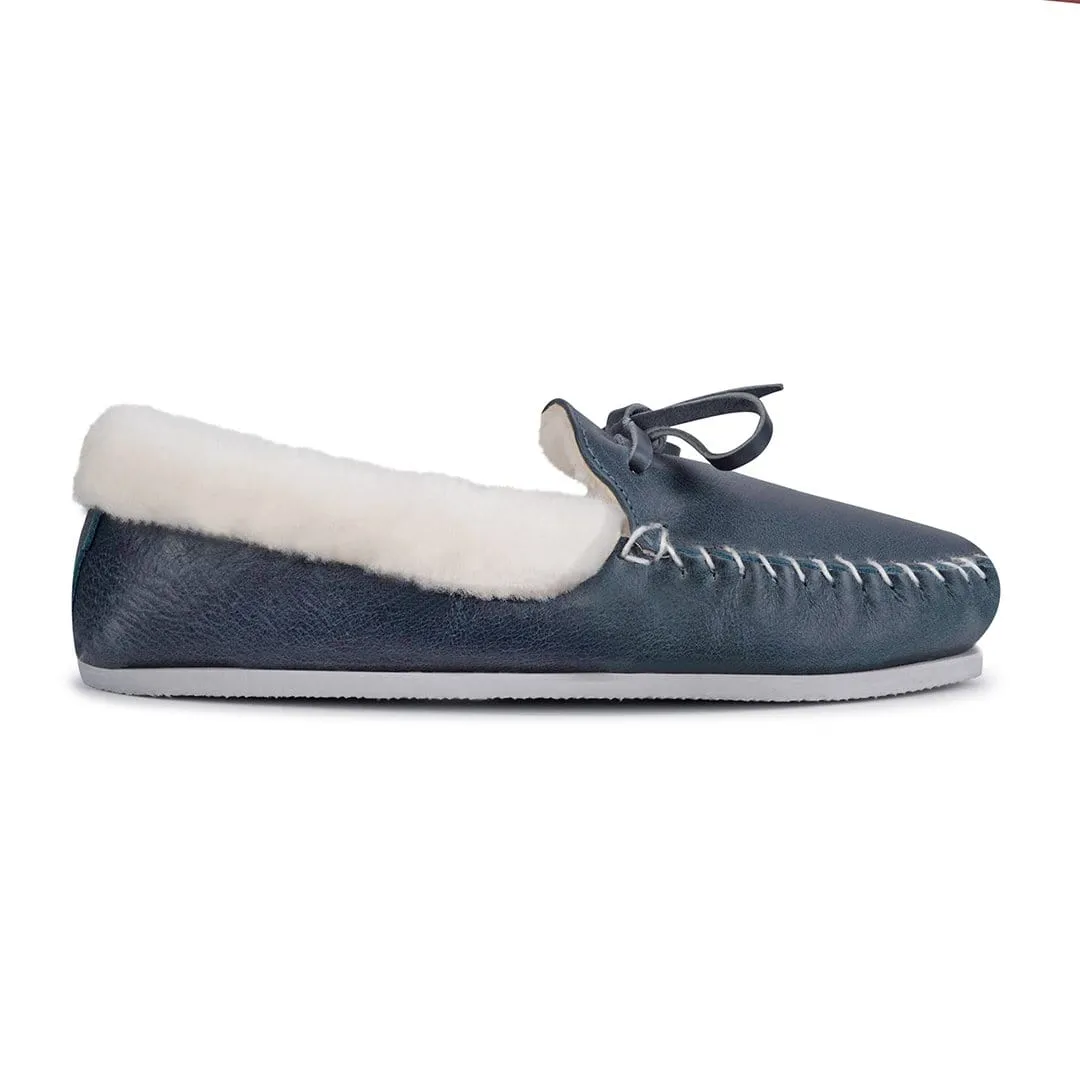 The Men's Cozy Moccasin in Denim Blue ~ Standard/Narrow sold by Adelante Shoe