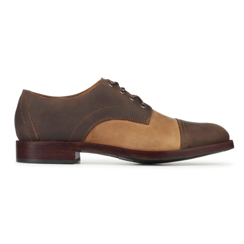 The Marco in Mahogany and Desert ~ Super Wide sold by Adelante Shoe