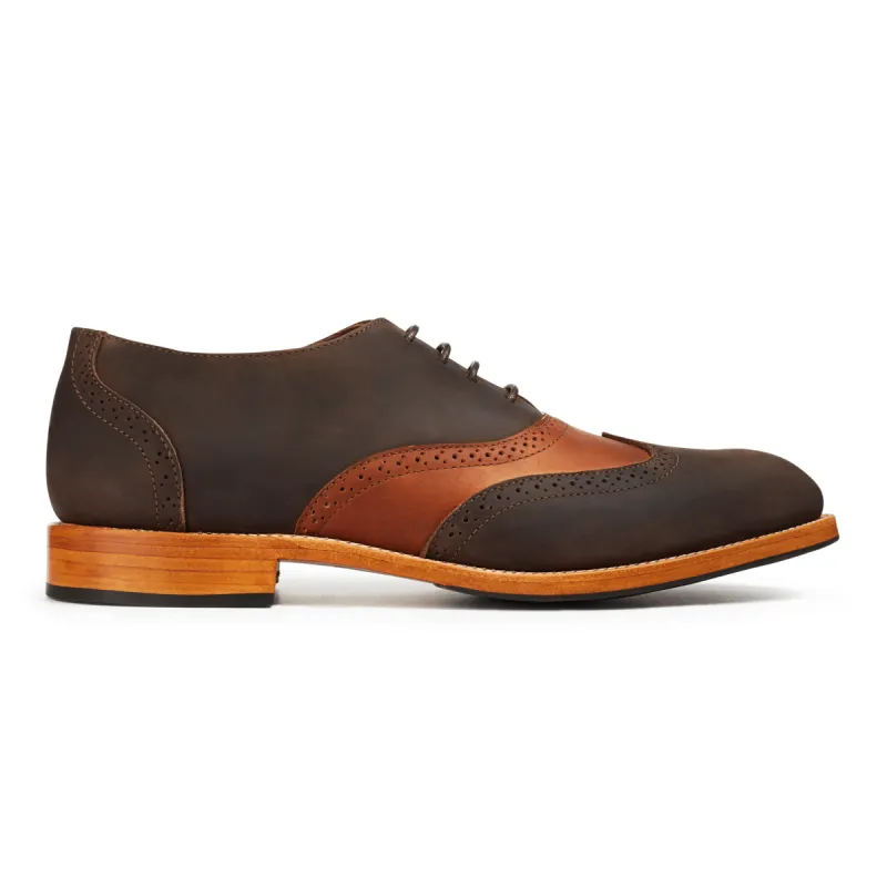 The Clásico in Mahogany and Caramel - (av) sold by Adelante Shoe