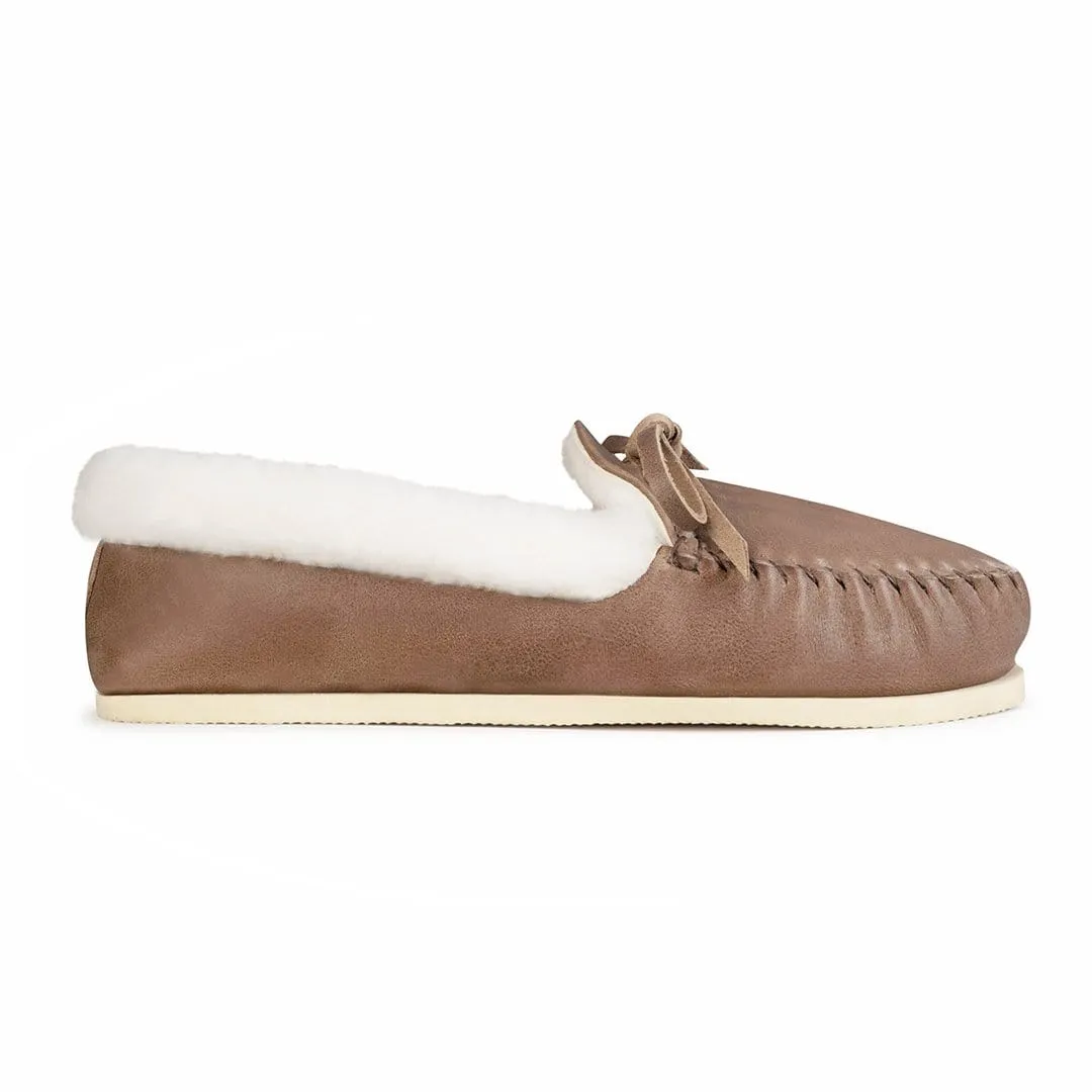 The Women's Cozy Moccasin in Desert ~ Standard/Narrow sold by Adelante Shoe
