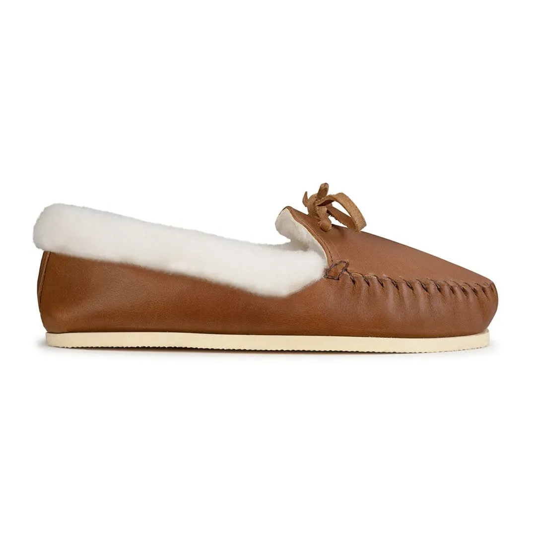 The Men's Cozy Moccasin in Caramel ~ Standard/Narrow sold by Adelante Shoe