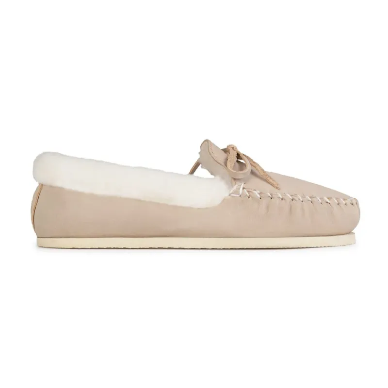The Women's Cozy Moccasin in Oatmeal ~ Wide sold by Adelante Shoe