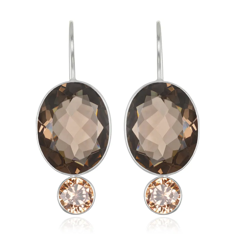 Valencia Grand Oval Earring-Smoky Silver sold by Amelia Rose Design