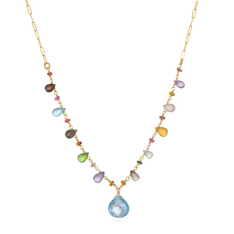 Wildflower Paperclip Necklace-Blue Topaz sold by Amelia Rose Design